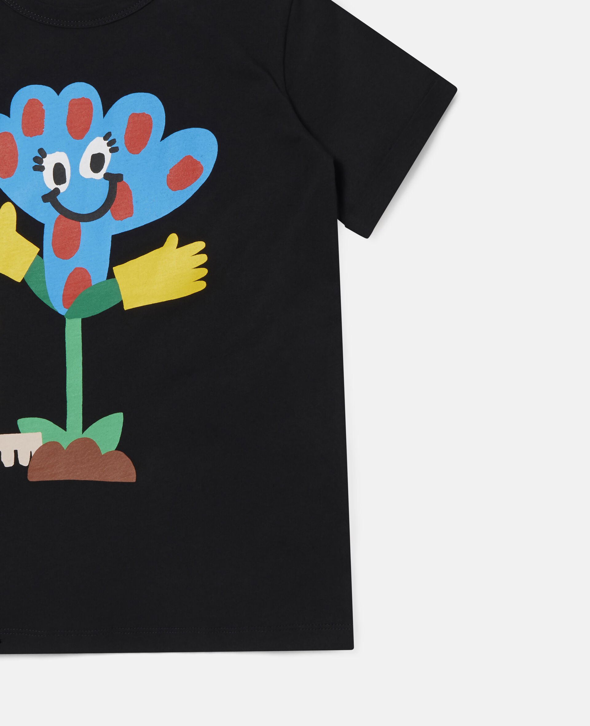 T-shirt en coton motif fleur à pois -Noir-large image number 1