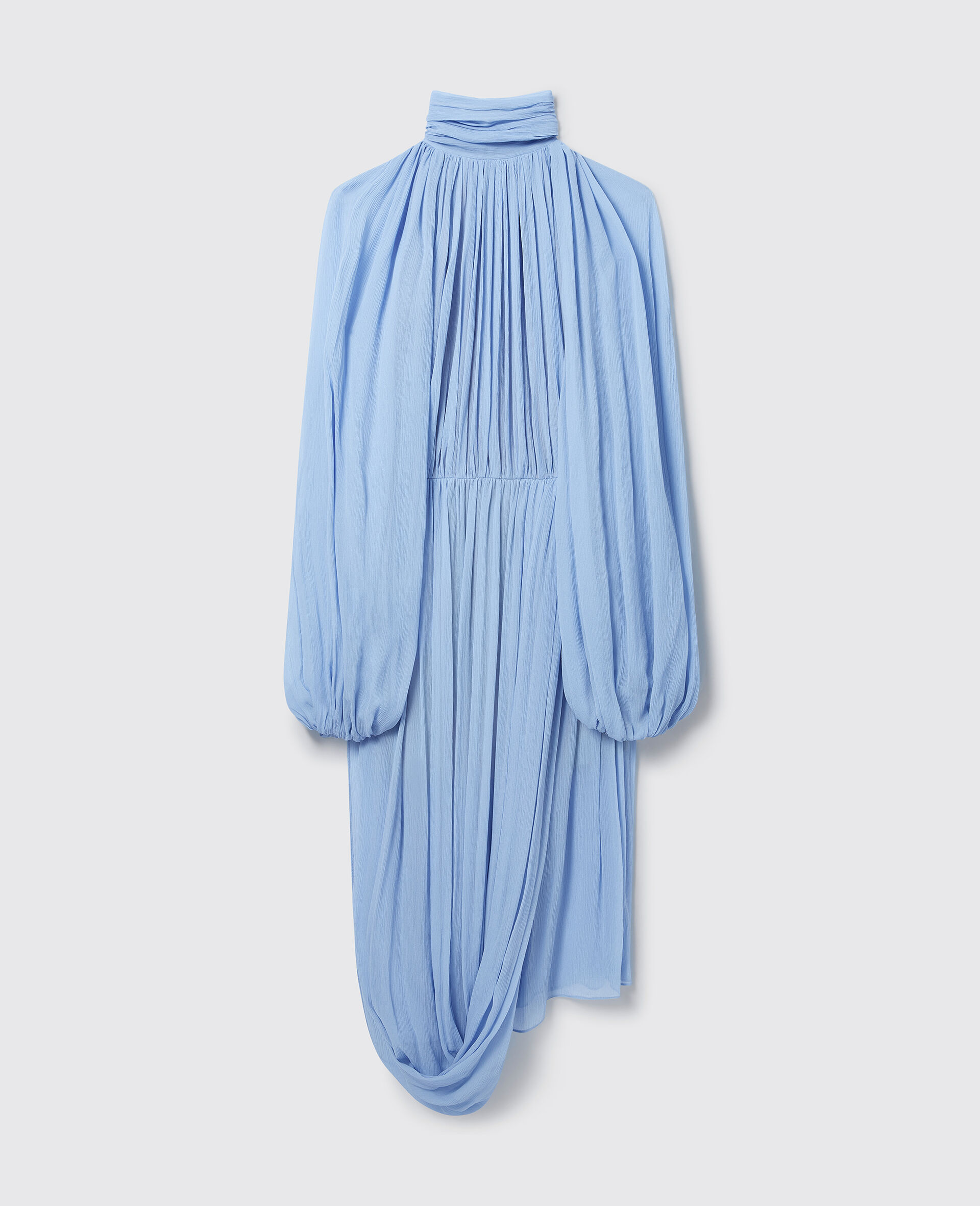 High-Neck Pleated Midi Dress-Blue-large image number 0