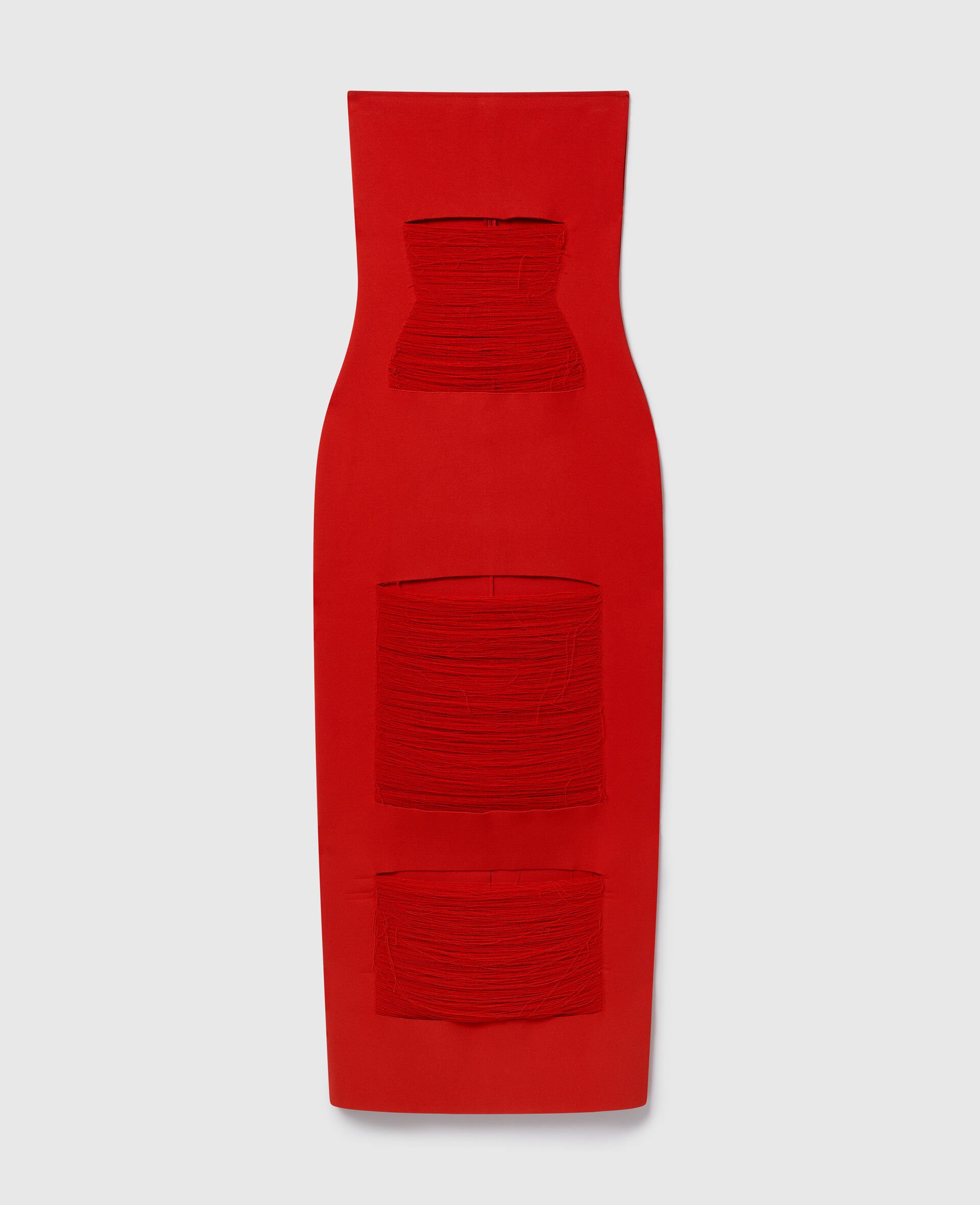 Strapless Shredded Compact Knit Maxi Dress-Red-large image number 0