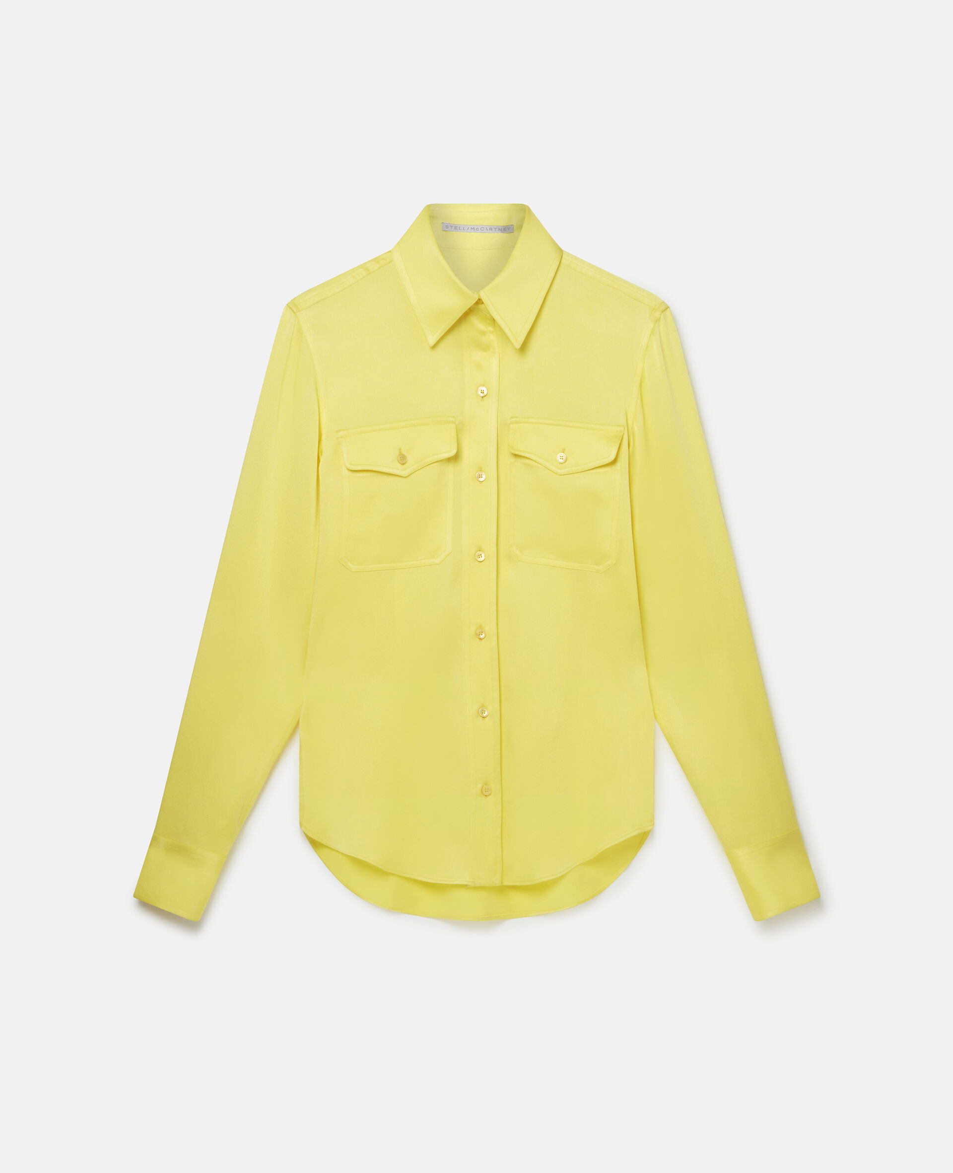 Double Pocket Satin Shirt-Yellow-large image number 0