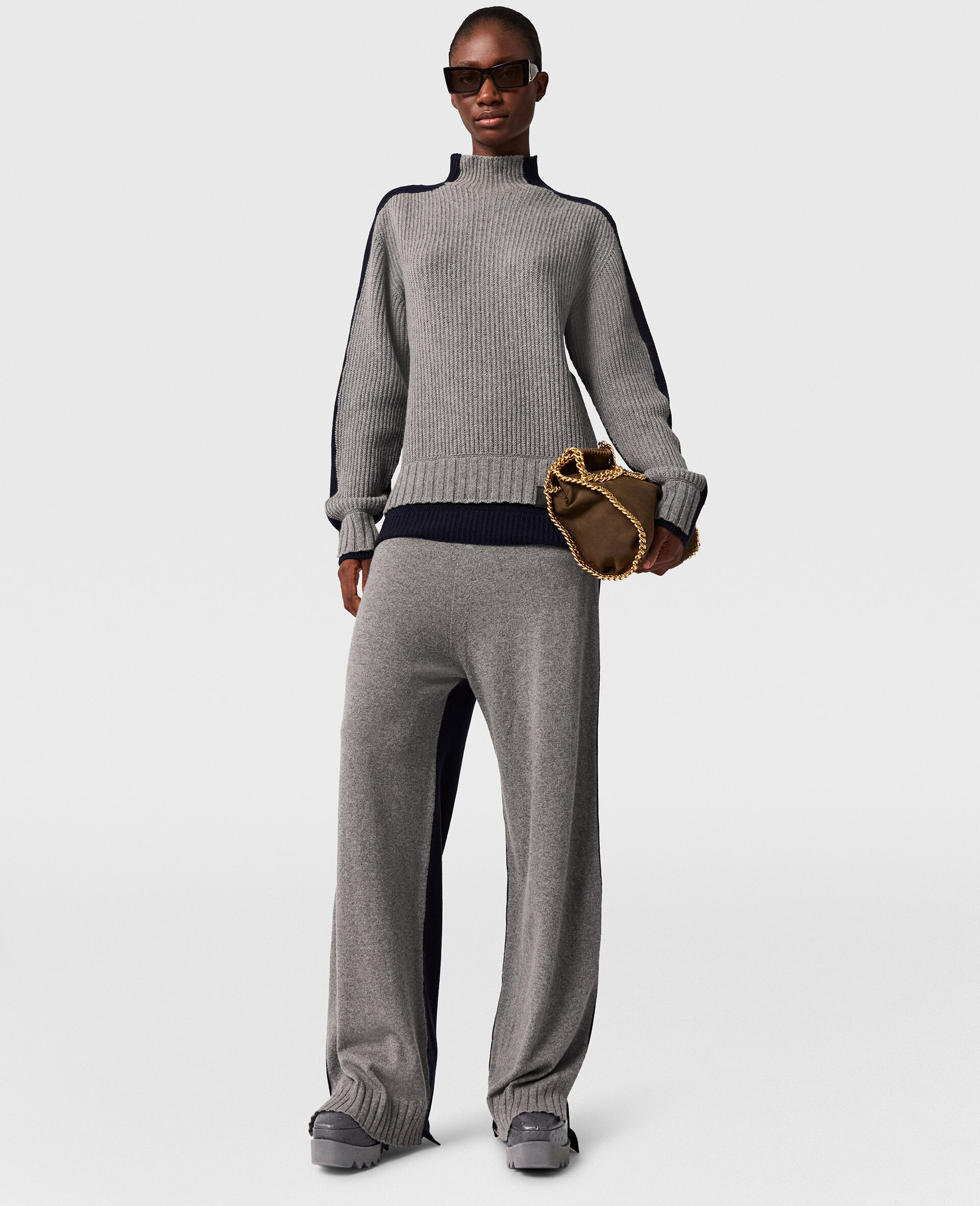 Turtleneck Contrast Panel Jumper-Blue-large image number 5