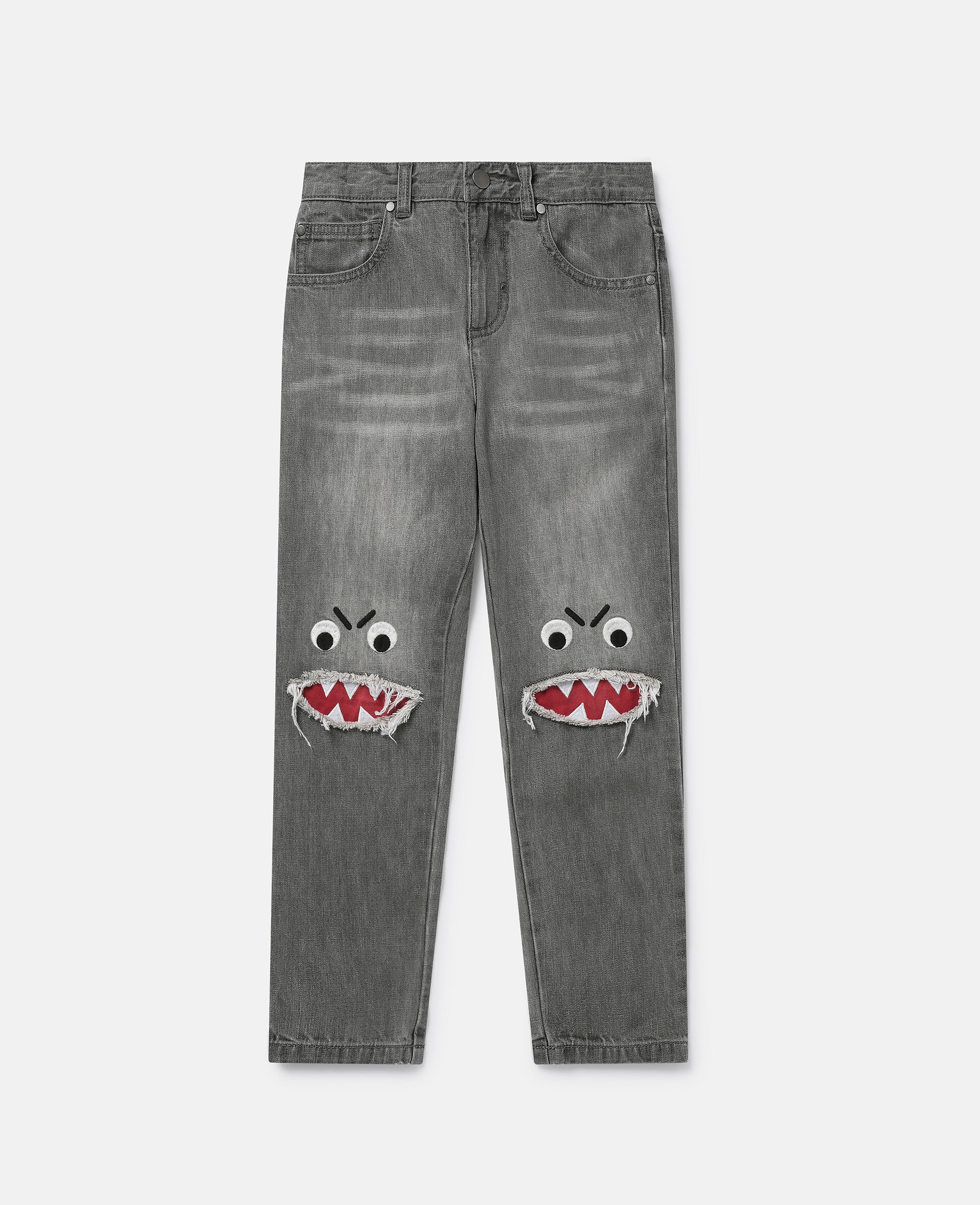 Shark Face Ripped Skinny Jeans-灰色-large image number 0