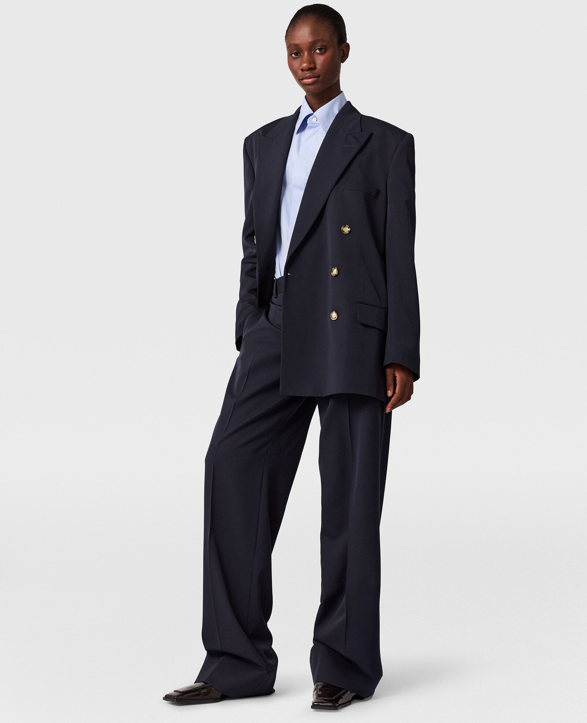 Pleated Wide-Leg Trousers-Blue-large image number 4