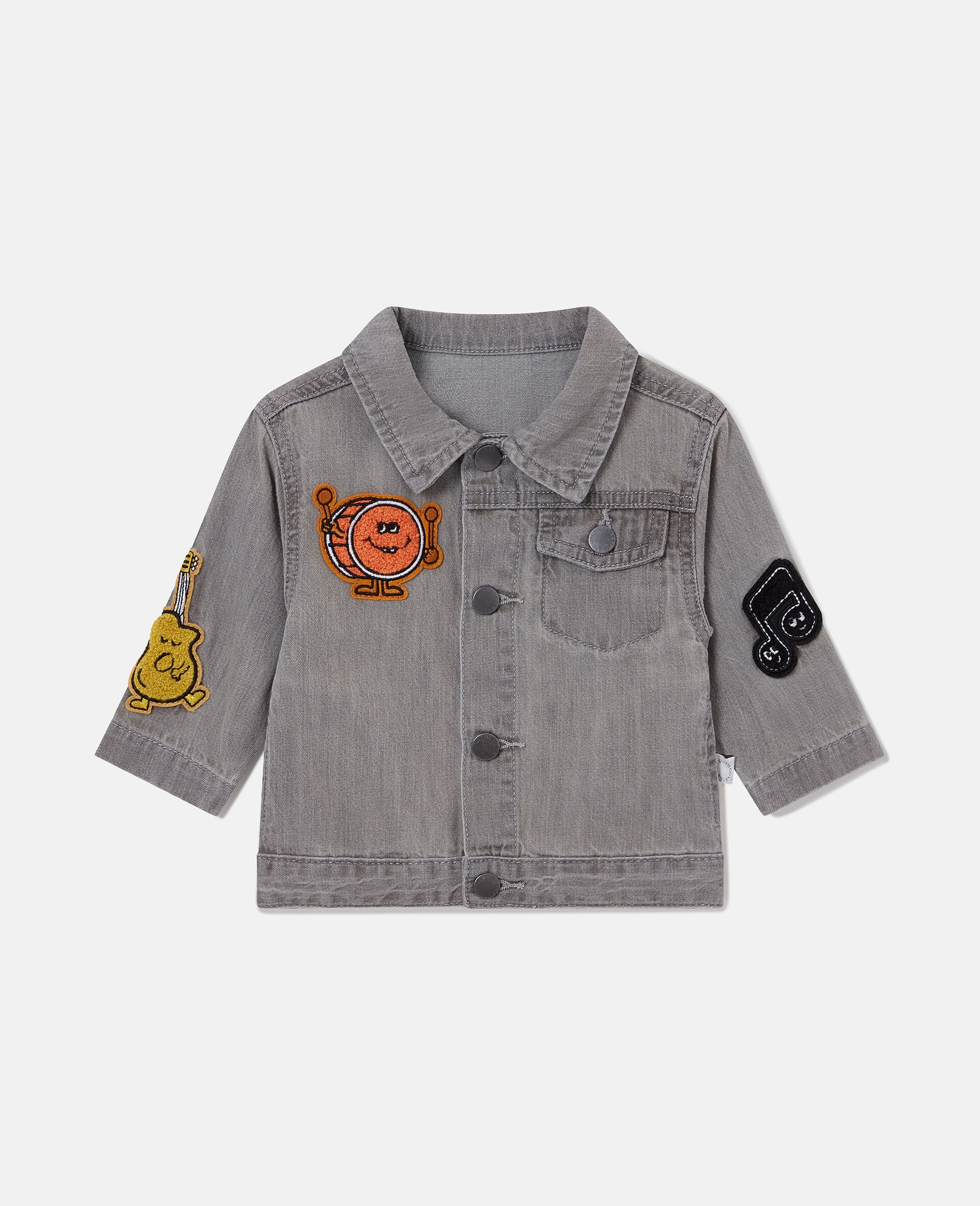 Veste graphique en denim avec broderie musique-Gris-medium