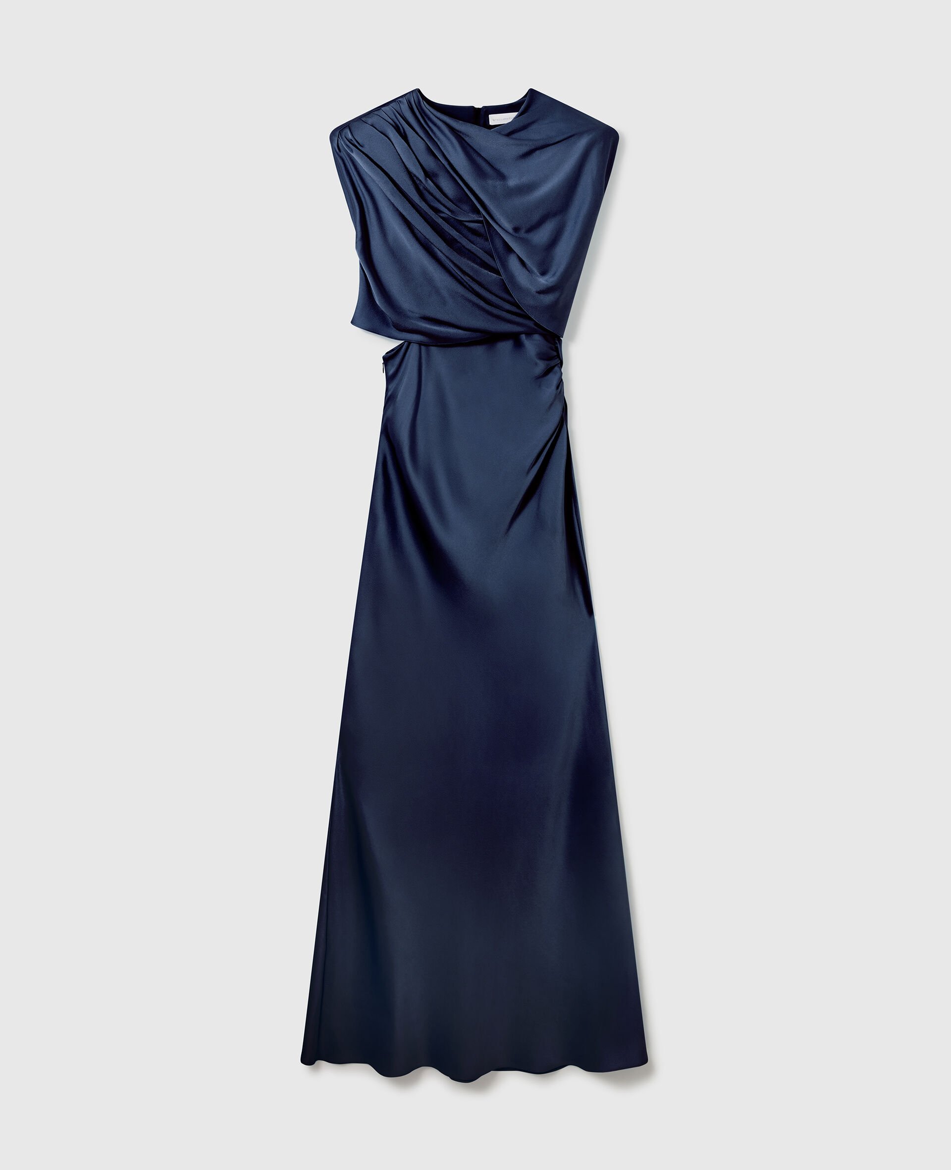 Satin Wrapped Short-Sleeve Maxi Dress-Blue-medium