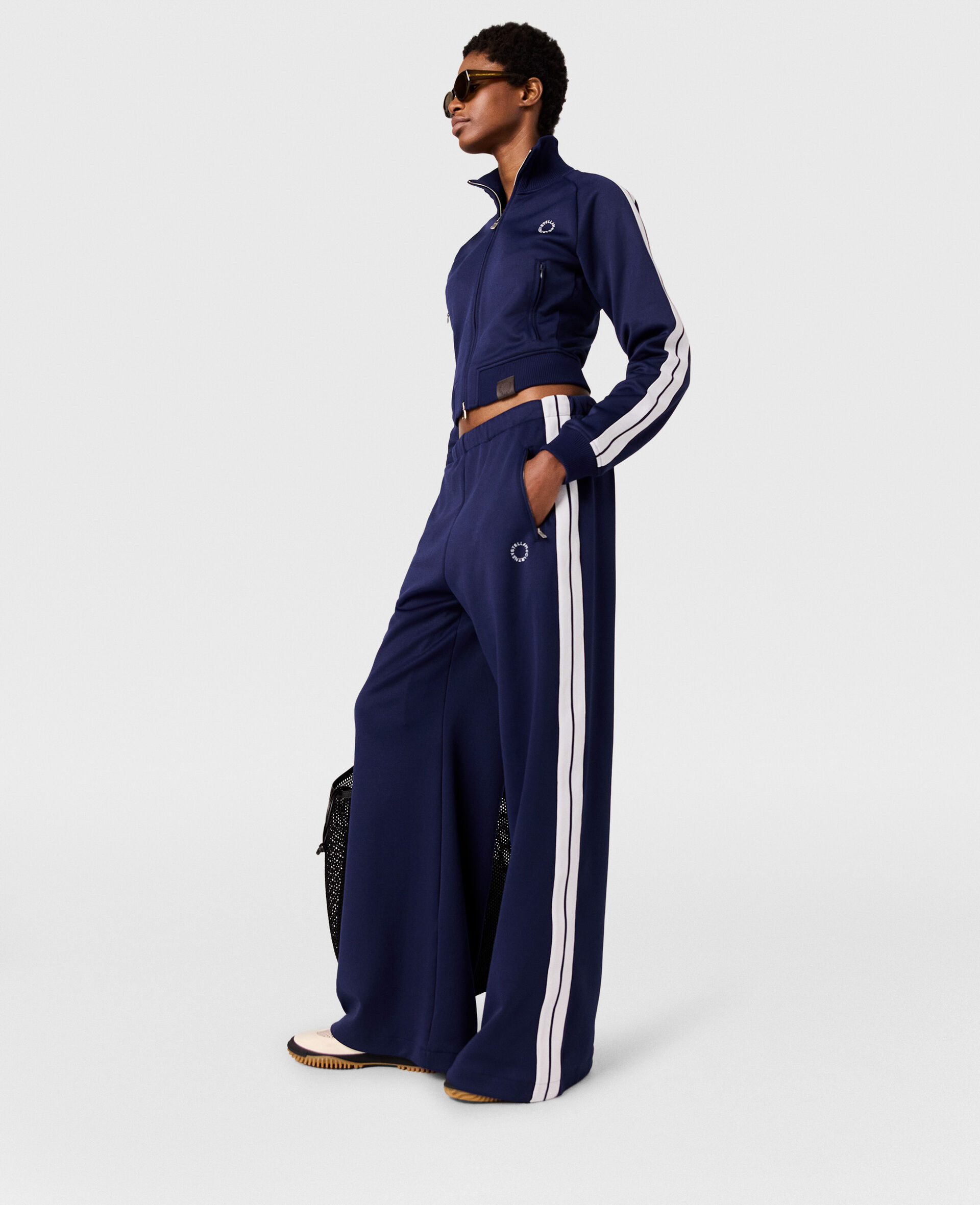 Pantalon de jogging a double rayure avec taille elastique-Bleu-model