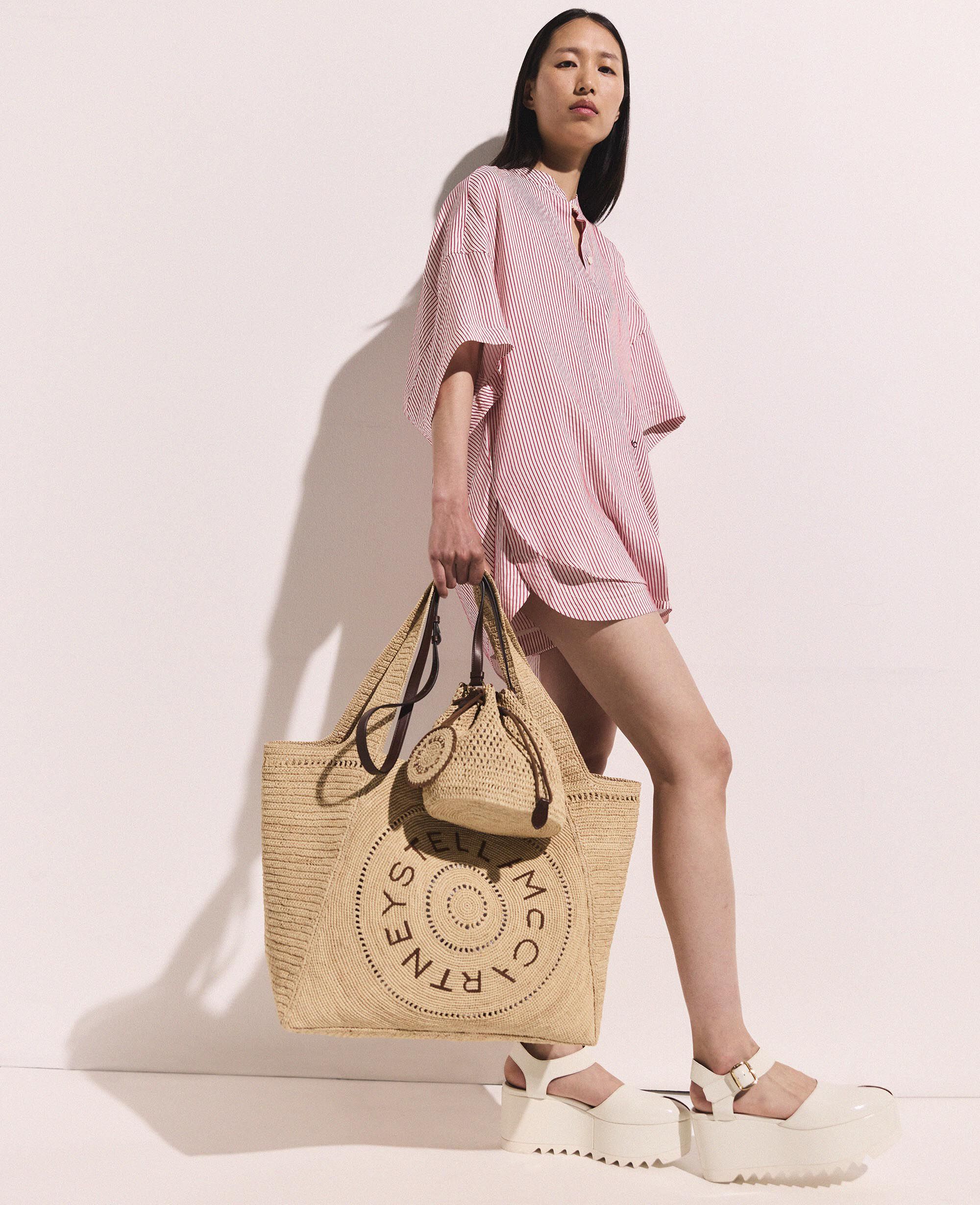 Women NATURAL ロゴ ラフィア ラージ トートバッグ | Stella