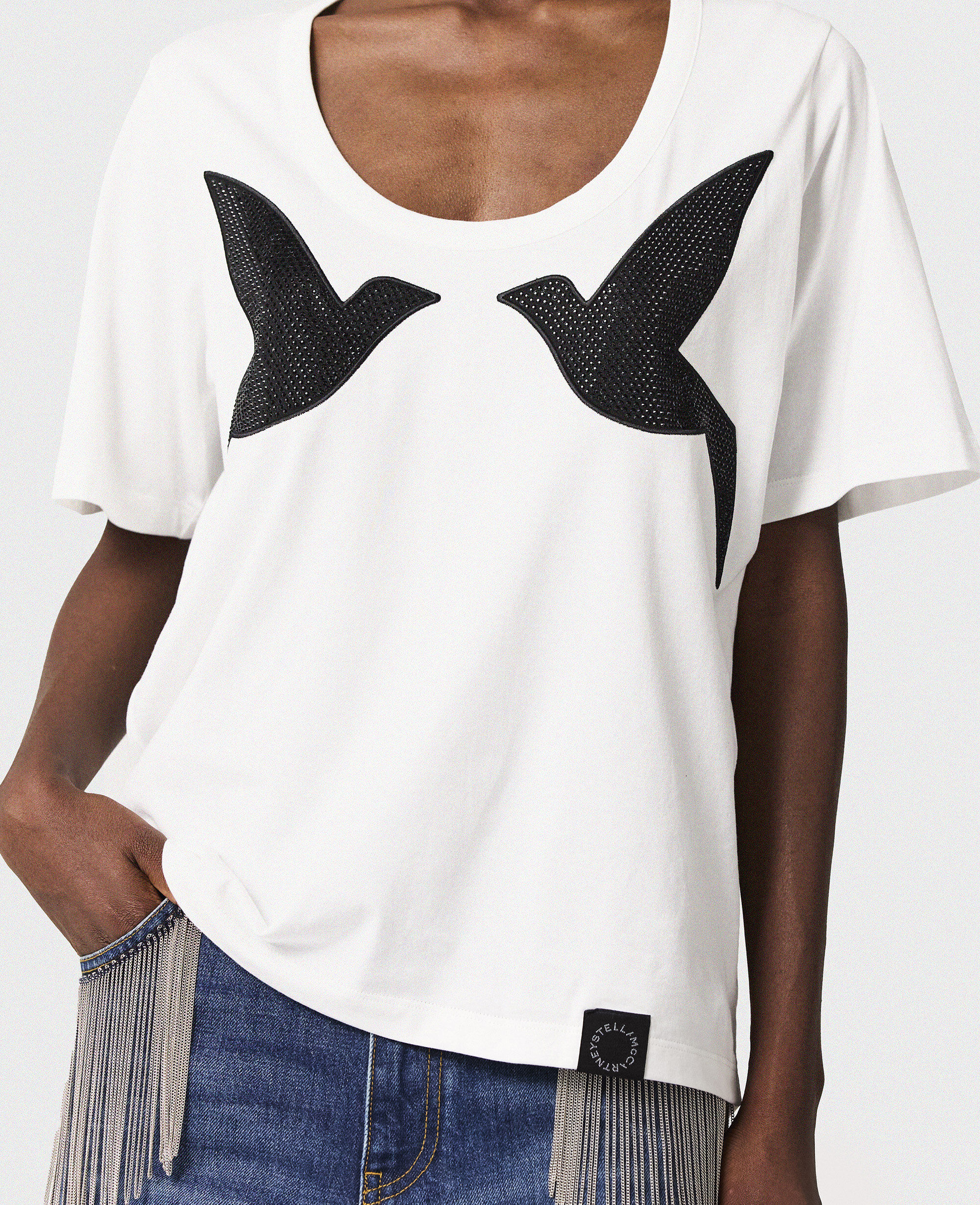 Women White Blackbird Crystal-Embellished T-Shirt | Stella