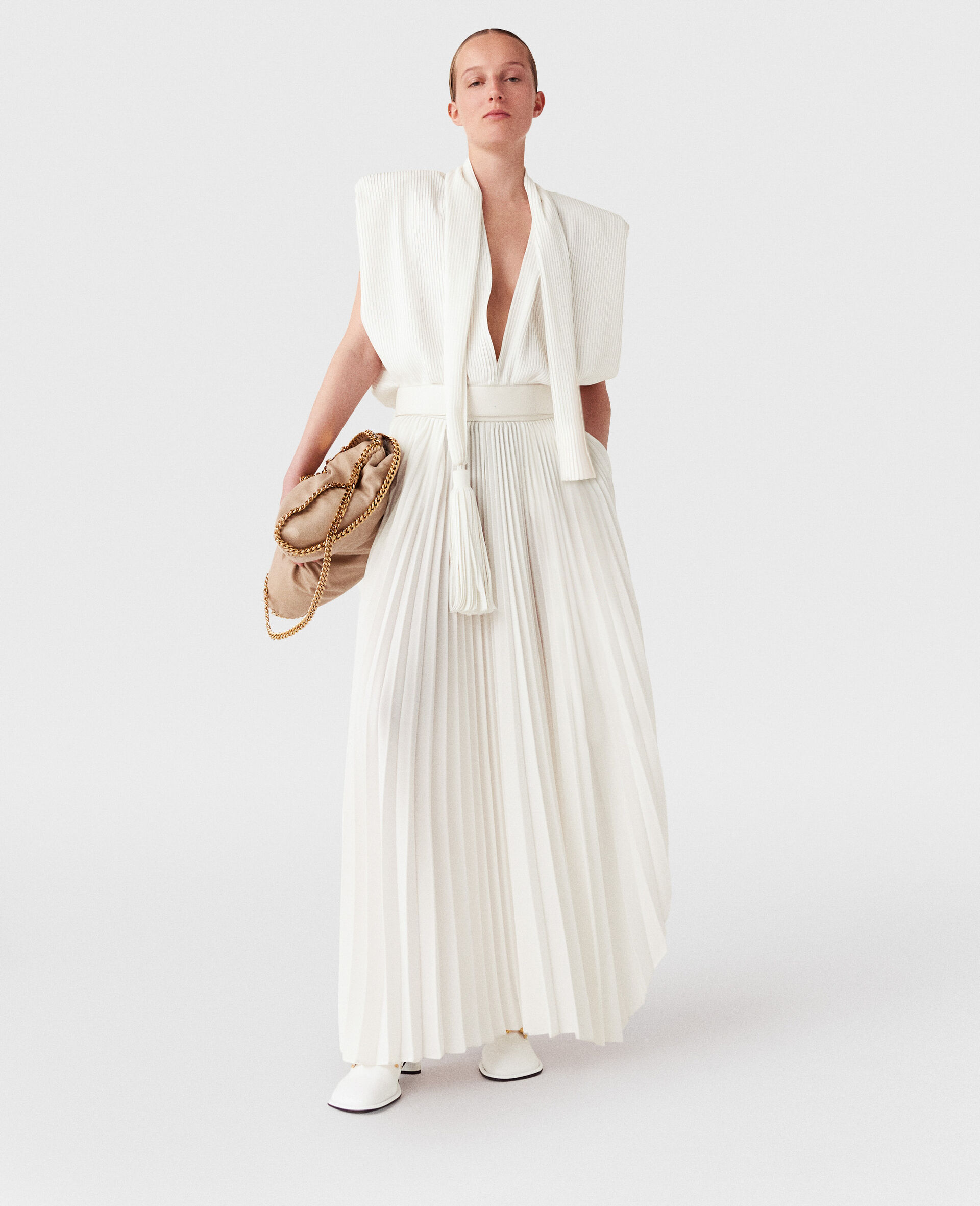 Pleated Mid-Rise Maxi Skirt-Pink-model Pleated Mid-Rise Maxi Skirt-Pink-model