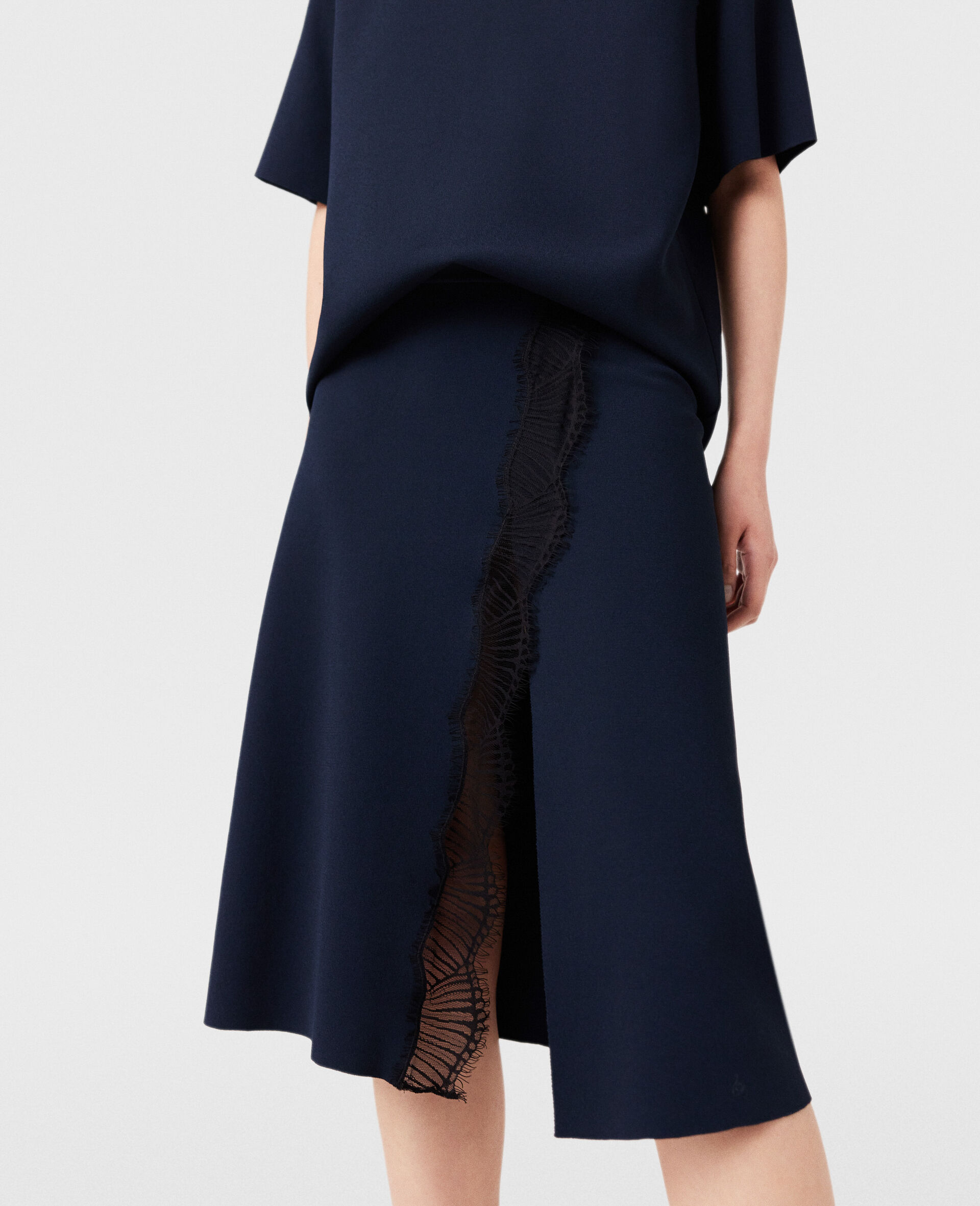 Lace Insert Mid-Rise Midi Skirt-Blue-large image number 3