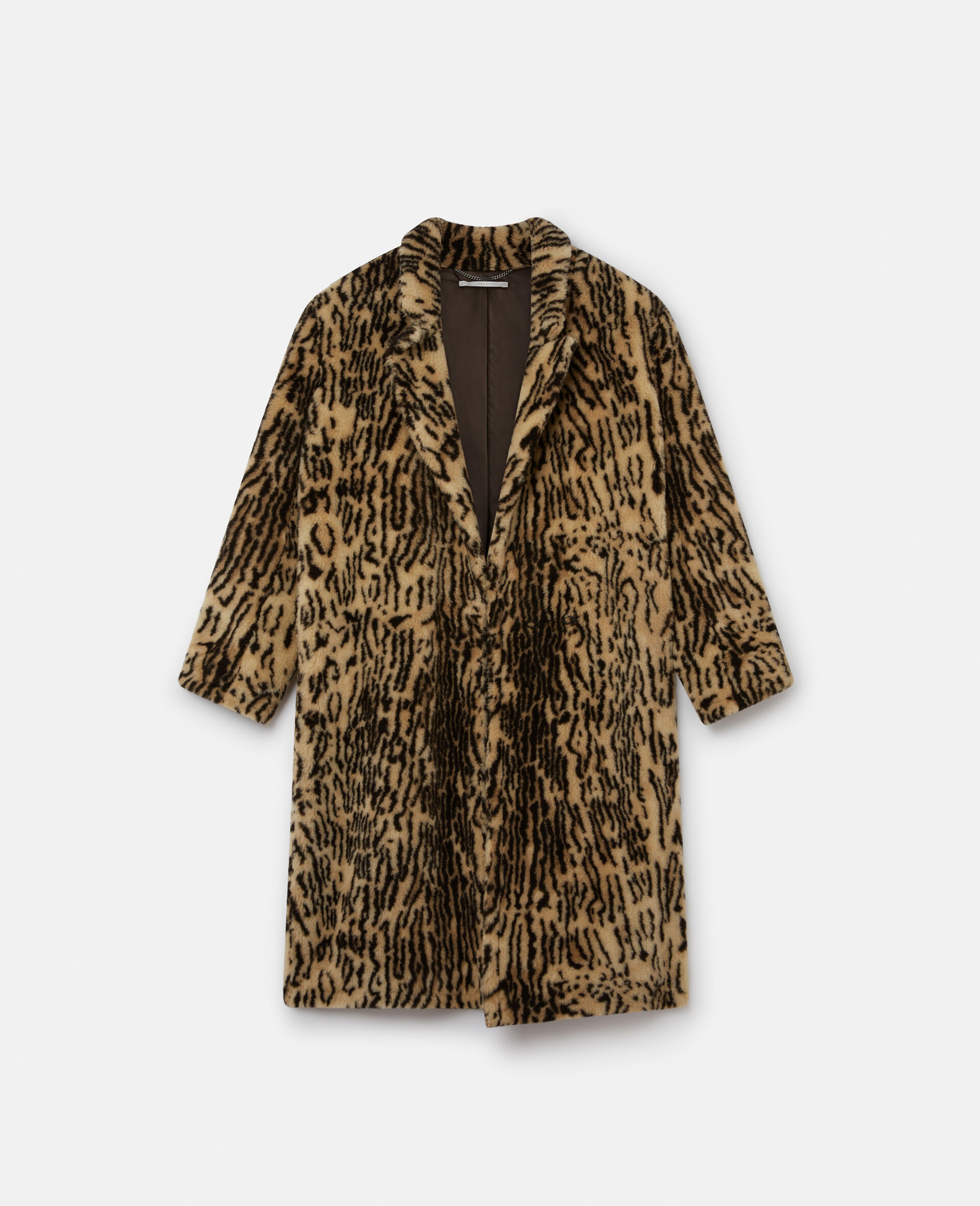 Ocelot Print Fur Free Fur Coat-Brown-large image number 0