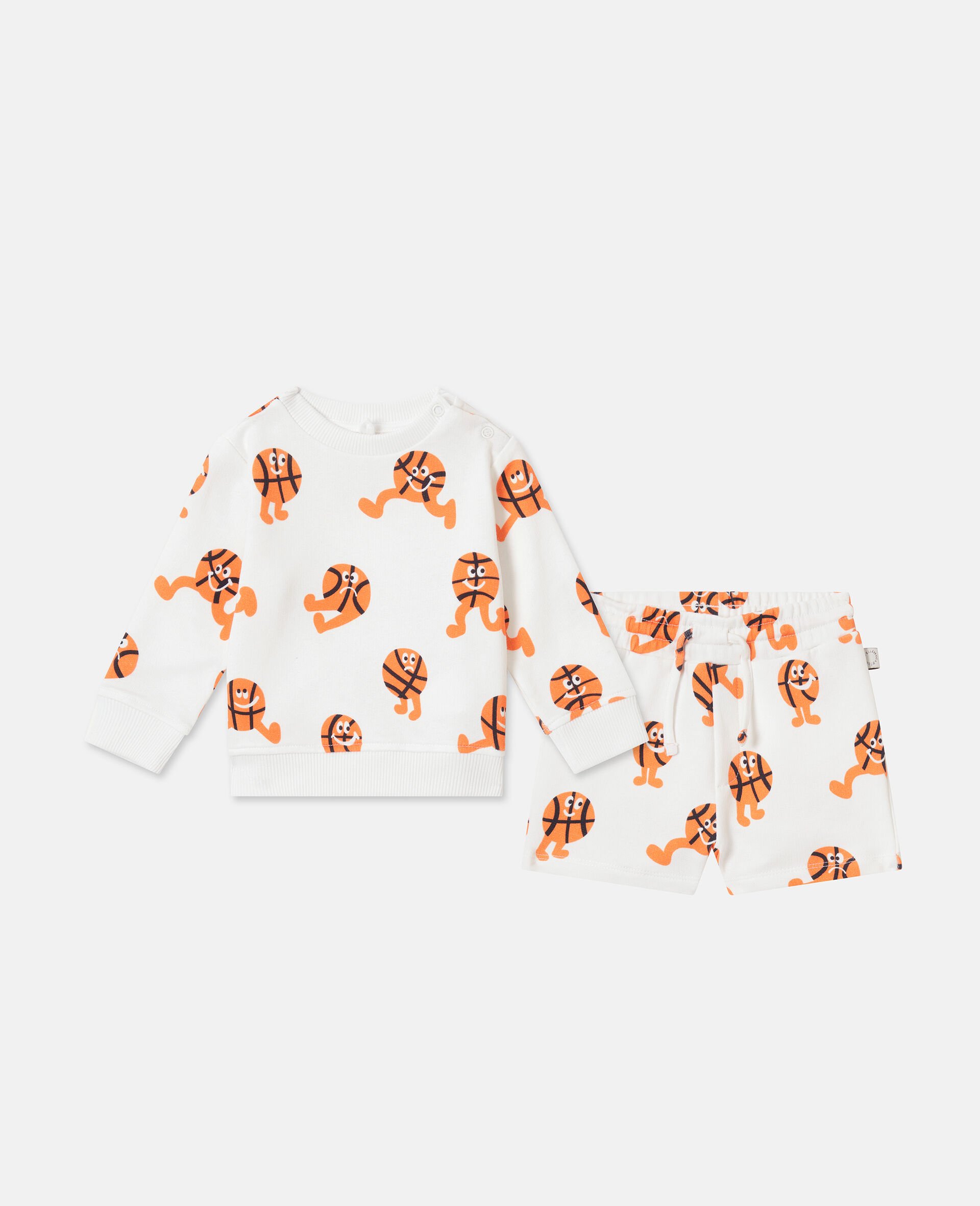 Basketball Print Sweatshirt and Jogger Set-White-medium