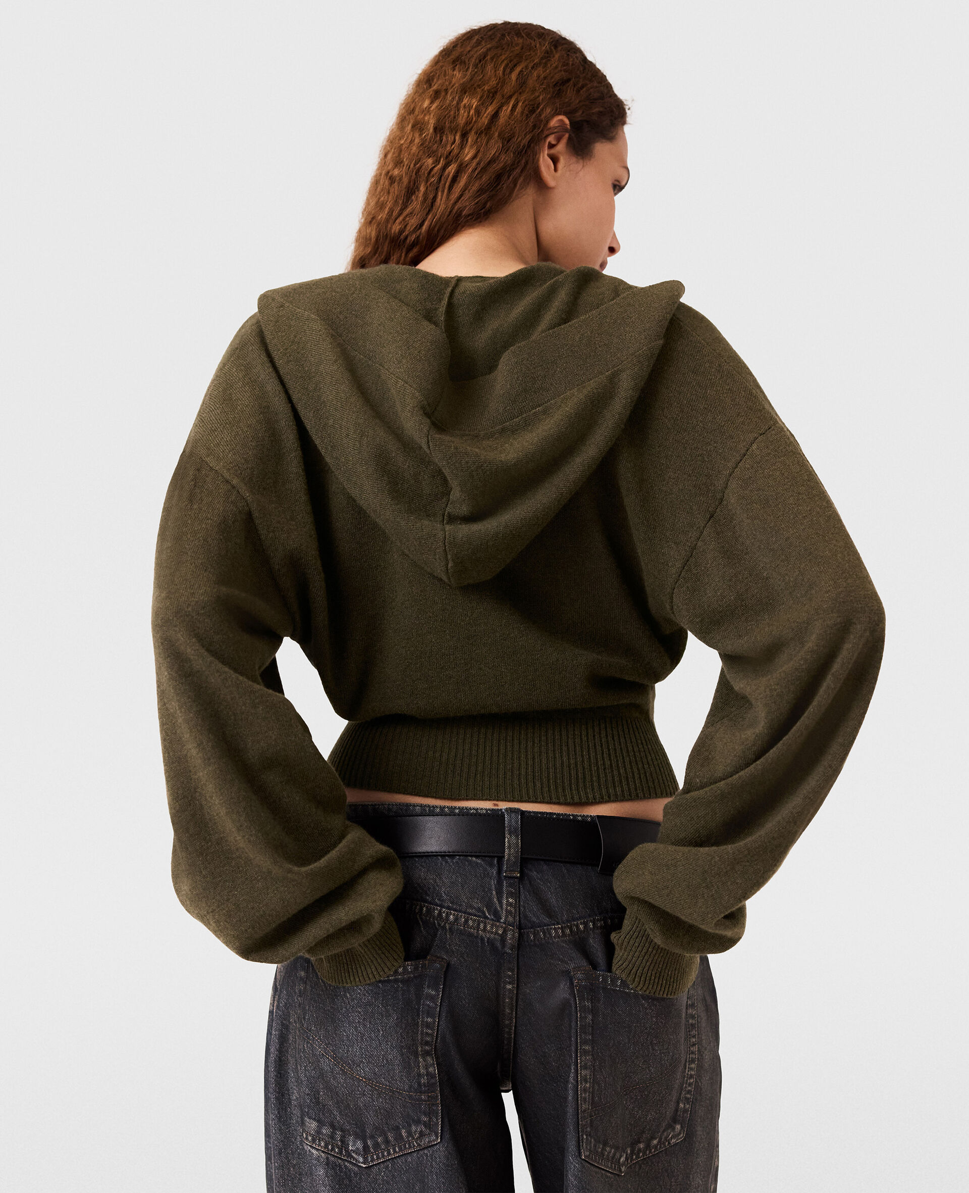 Hooded Long-Sleeve Cropped Jumper-Green-large image number 4