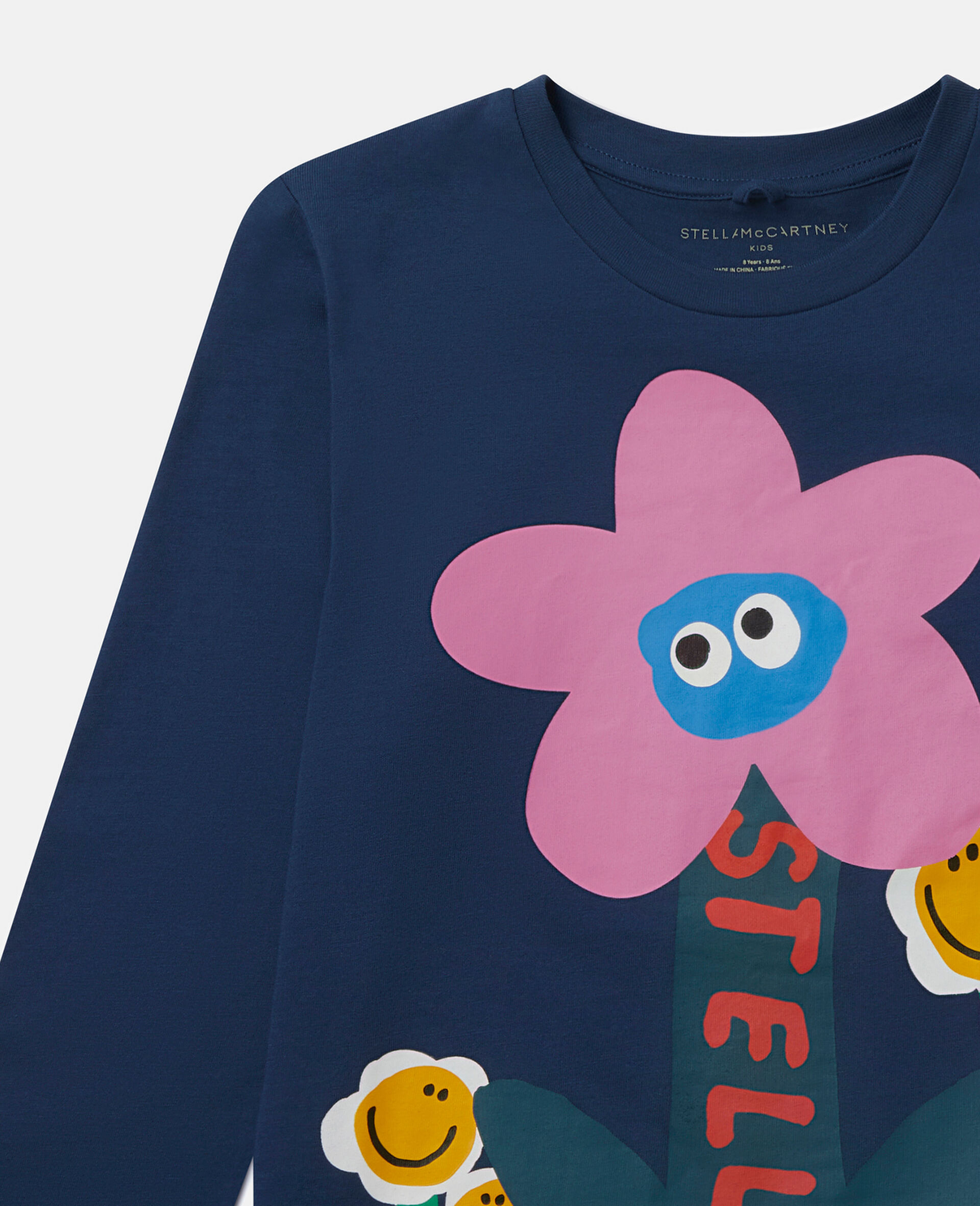 Smiling Flower Motif Long Sleeve T-Shirt-Blue-large Smiling Flower Motif Long Sleeve T-Shirt-Blue-large image number 1
