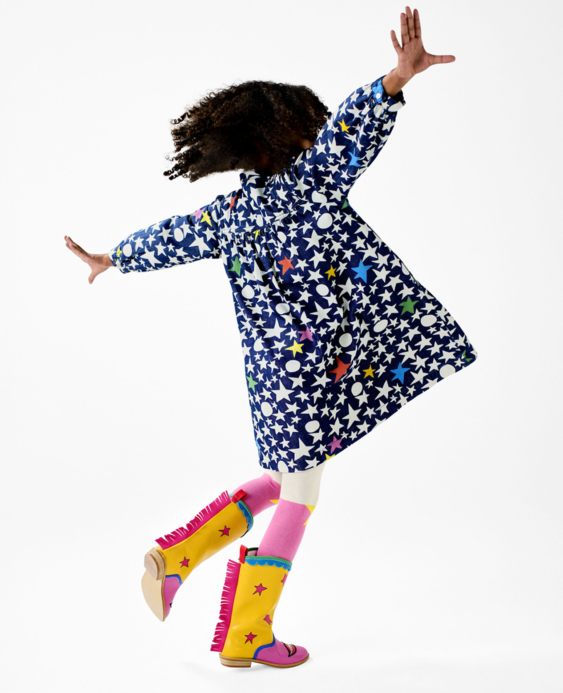 Star Print Long-Sleeve Dress-Multicolour-large image number 1