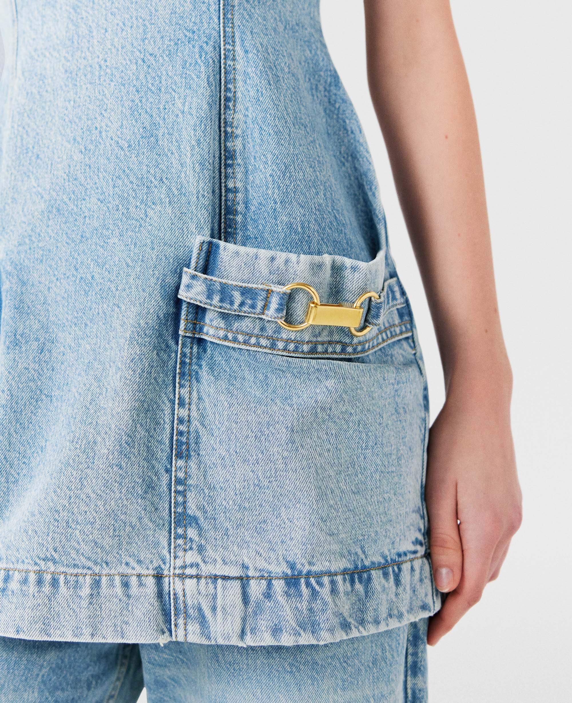 Women Light wash blue Clasp-Embellished Sleeveless Mini Women Light wash blue Clasp-Embellished Sleeveless Mini