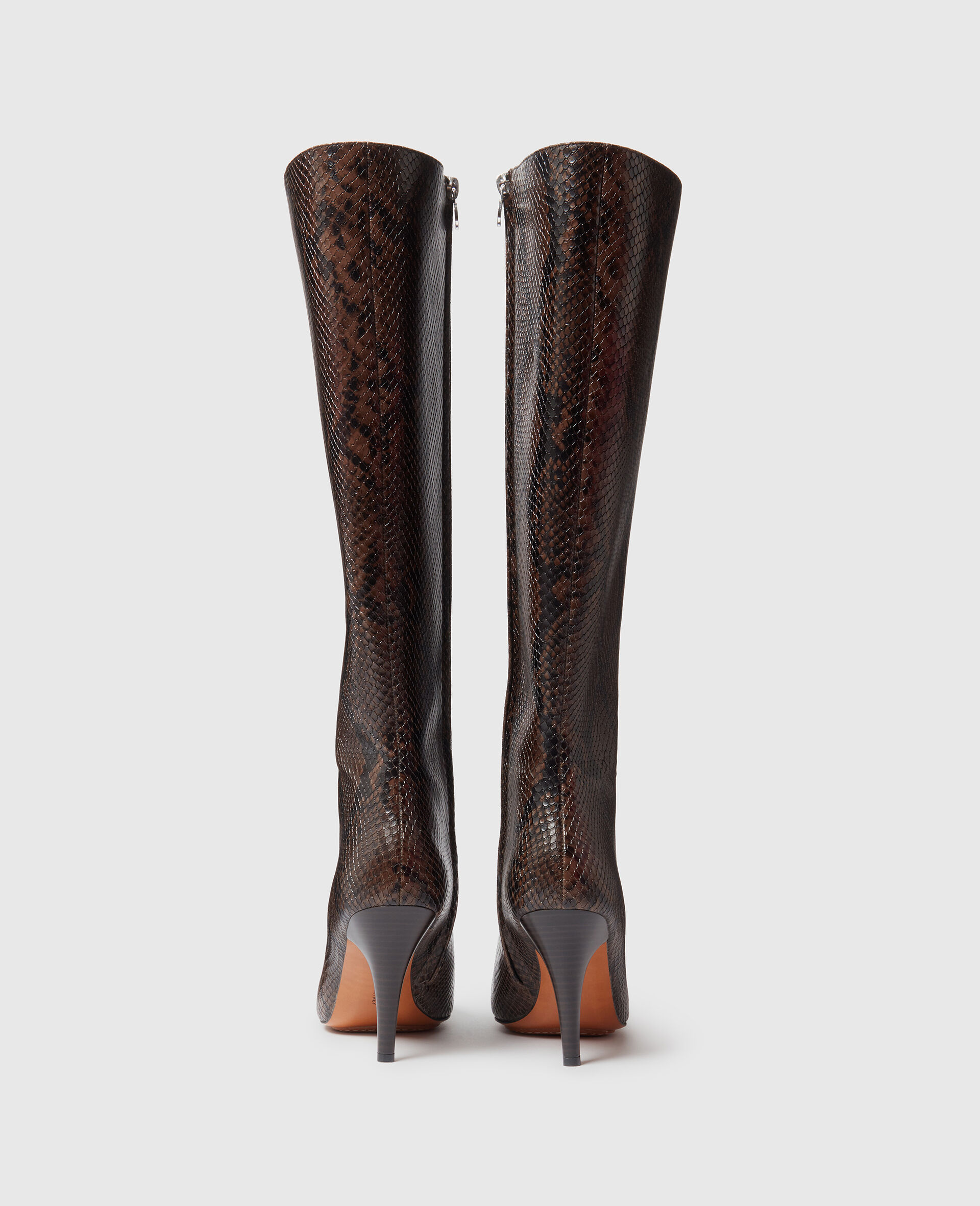 Square-Toe Snake Knee-High Stiletto Boots-Brown-large image number 2