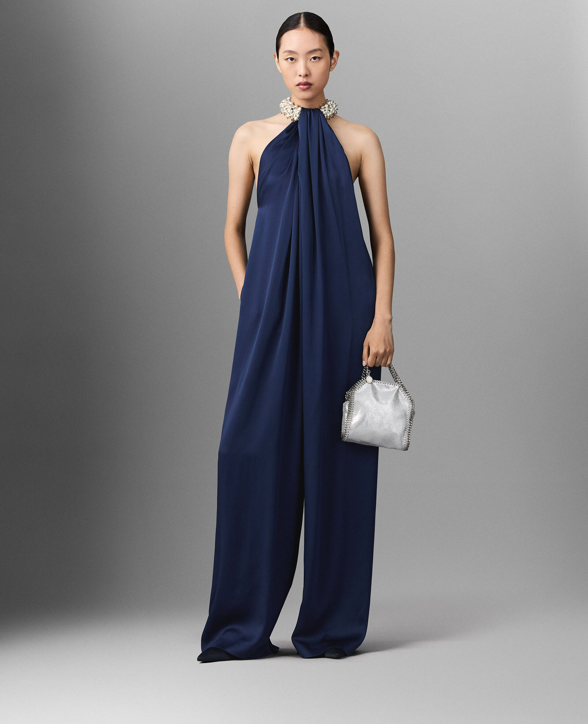 Satin Halterneck Jumpsuit-Blue-medium