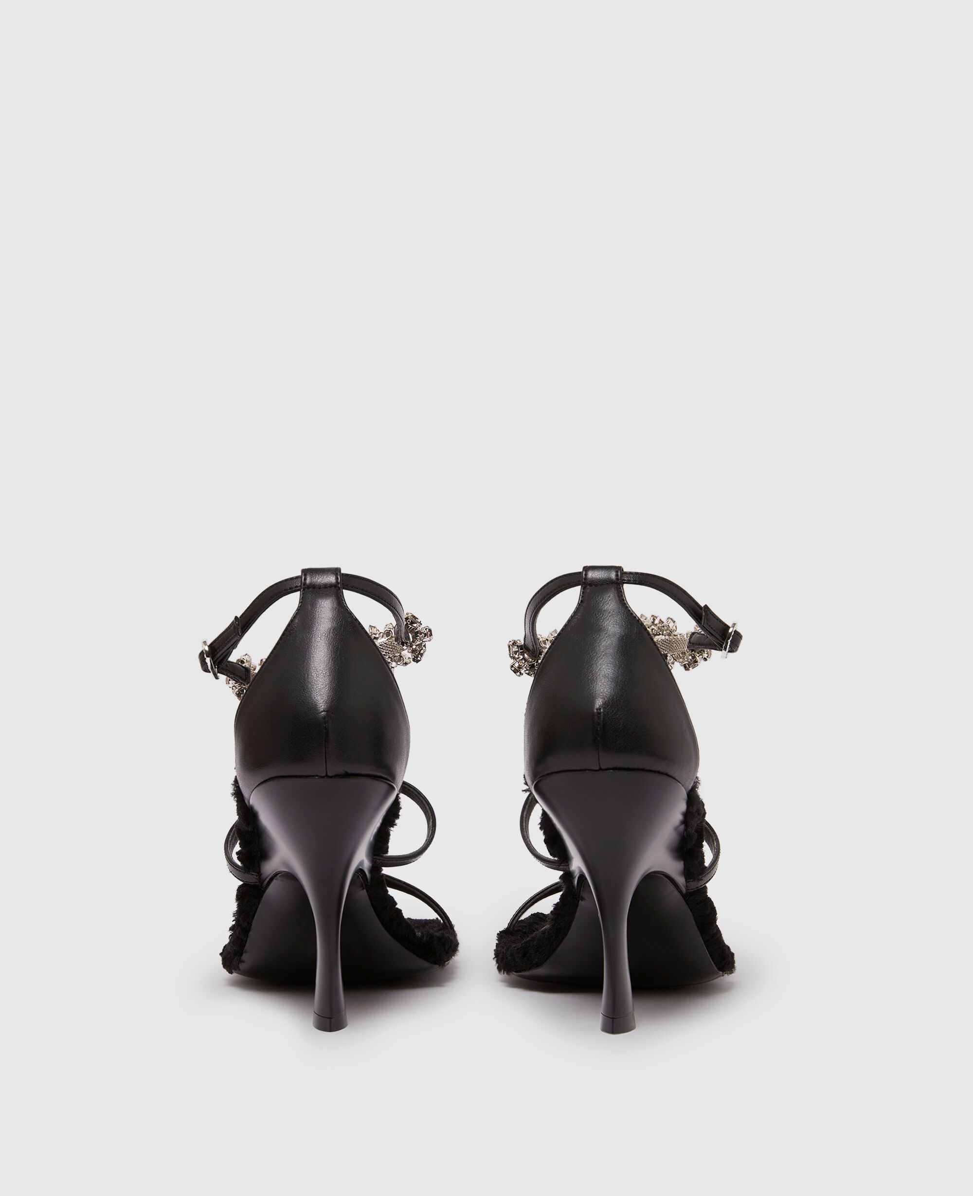 Women Black Elsa Crystal Flowers Heeled Sandals | Stella
