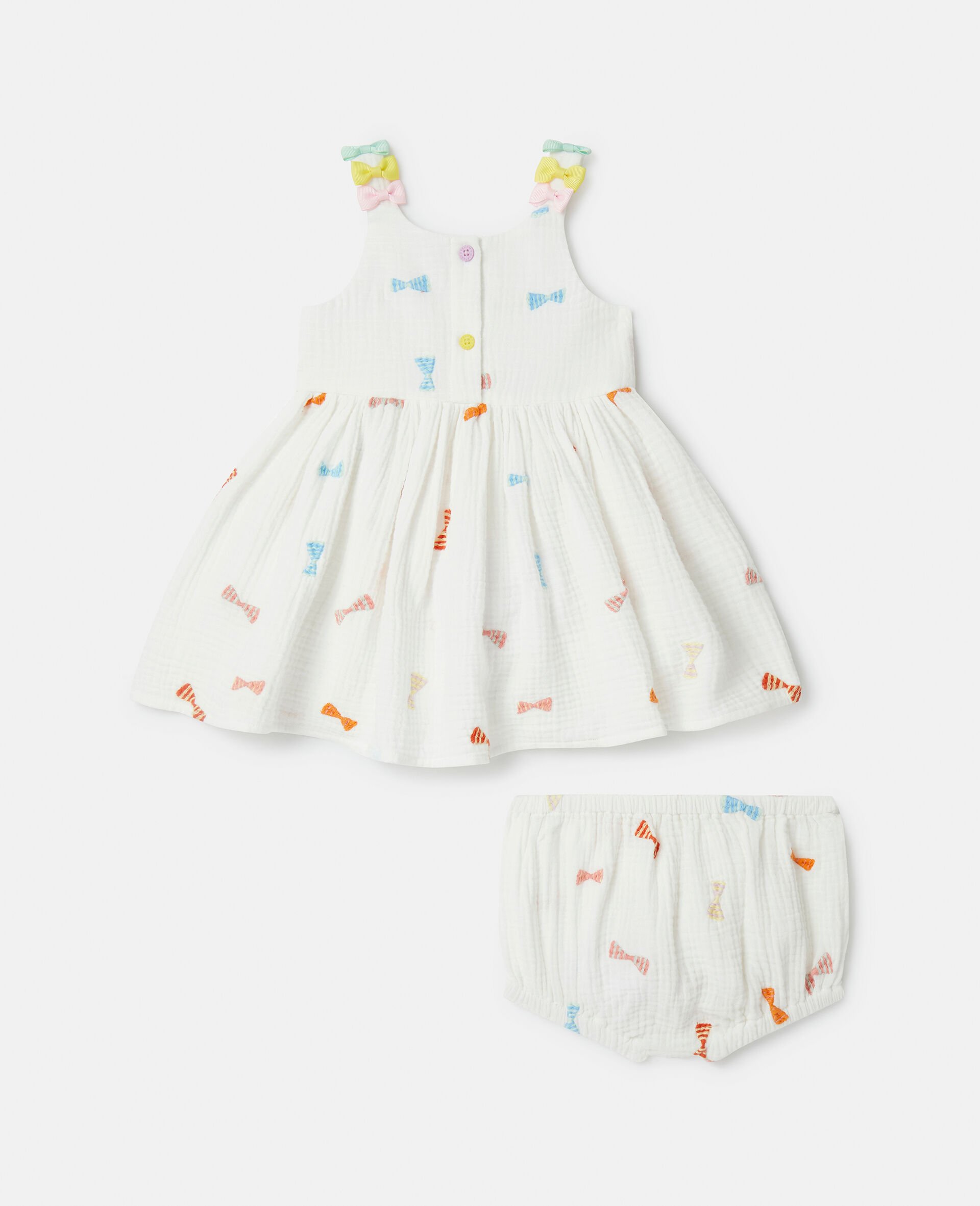 Ensemble robe et culotte bloomer à imprimé nœuds rayés-Cream-large image number 0