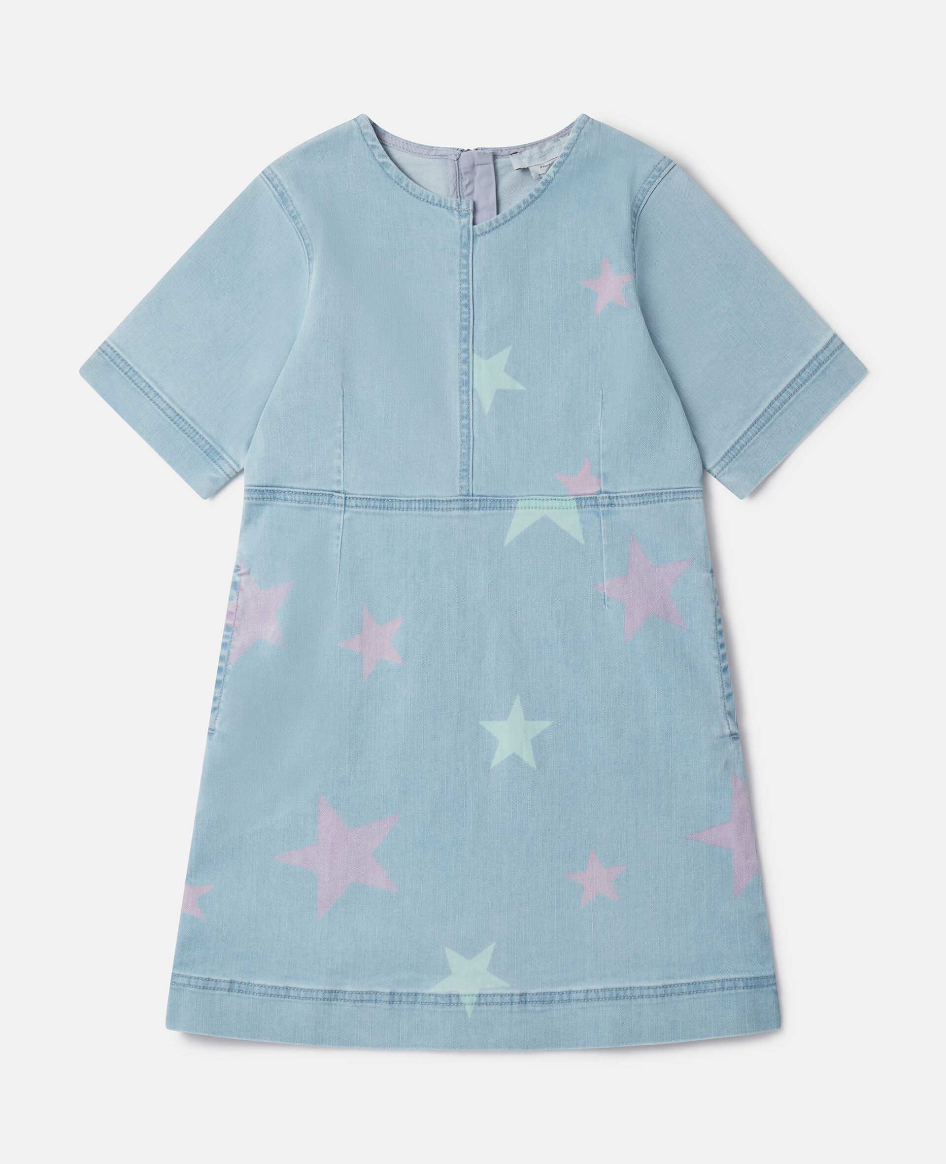 Stella Star Print Denim T-Shirt Dress-Blue-large image number 0