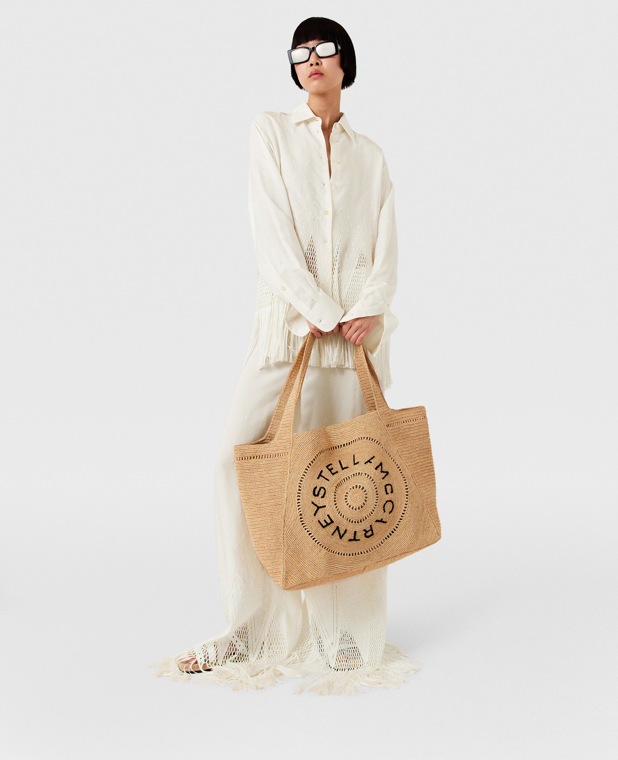 Women NATURAL Logo Large Crochet Raffia Tote Bag | Stella McCartney US