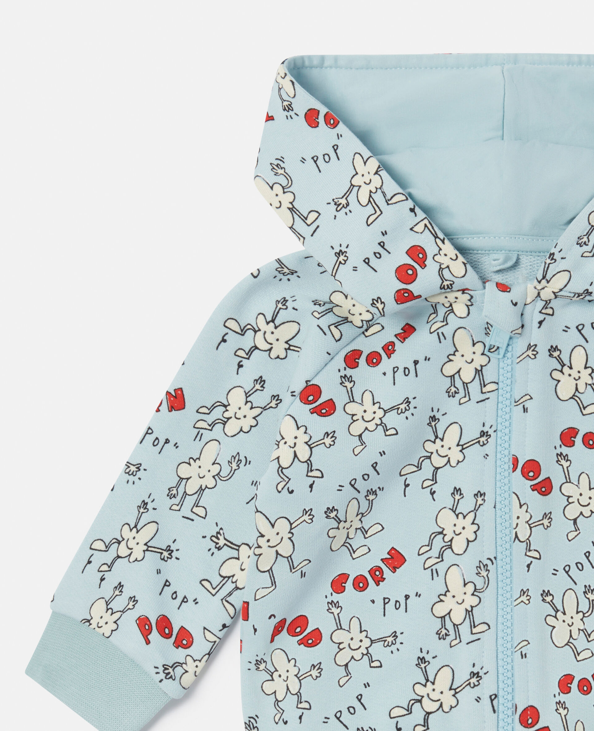 Popcorn Print Zip Hoodie-Blue-large image number 1