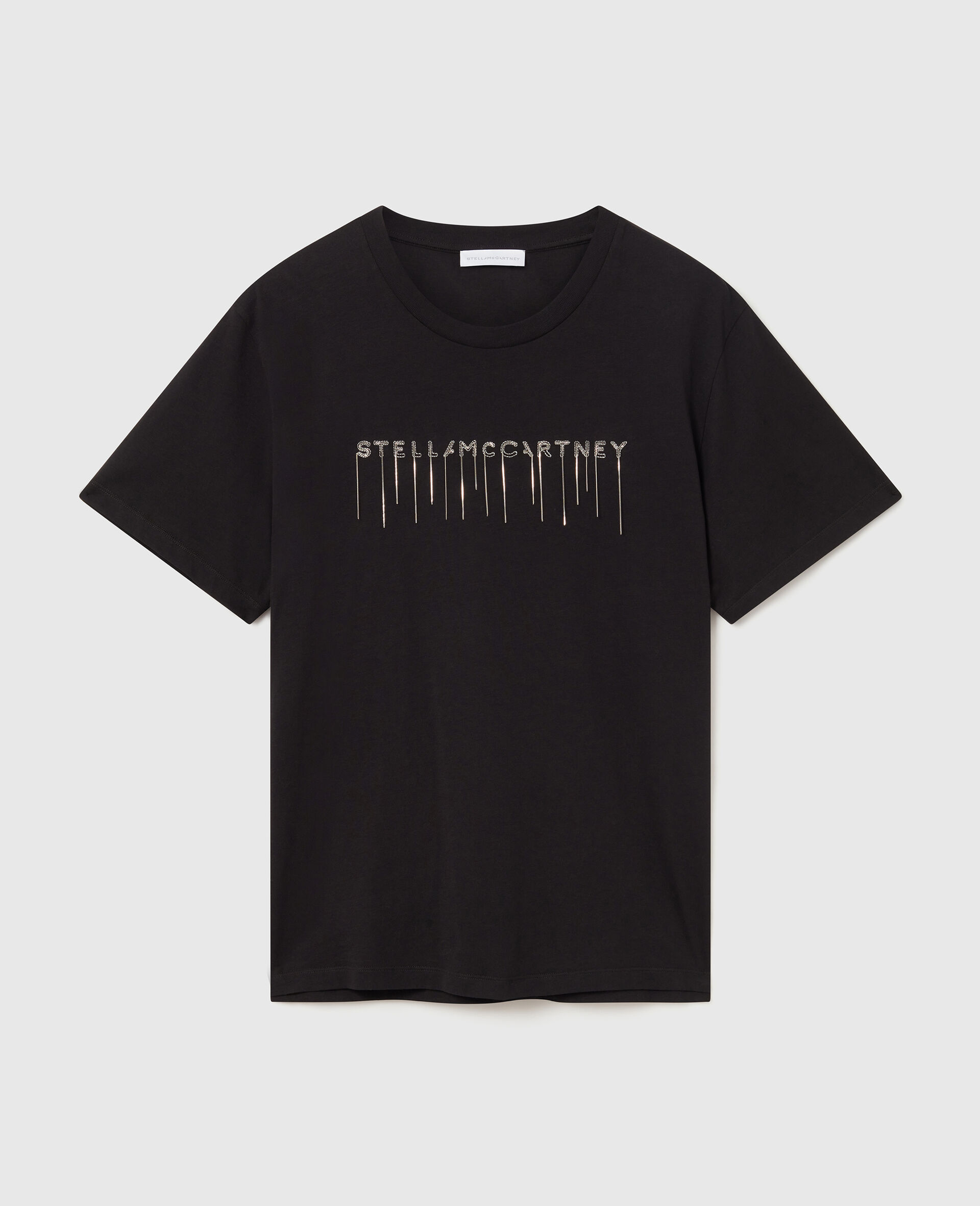 T-Shirt Girocollo con Logo Ricamato-Nero-medium