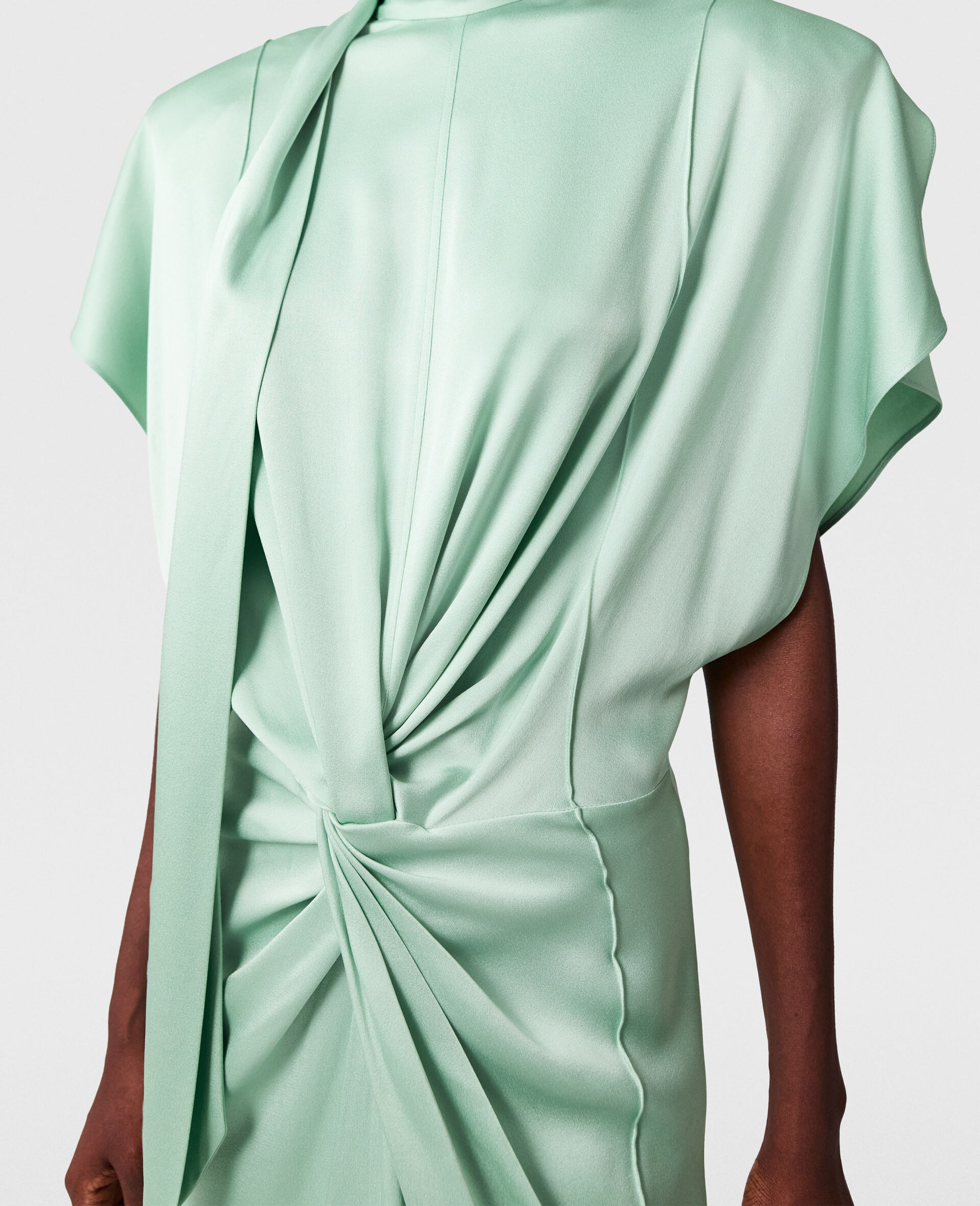 Cap-Sleeve Halterneck Twist Midi Dress-Green-large image number 3