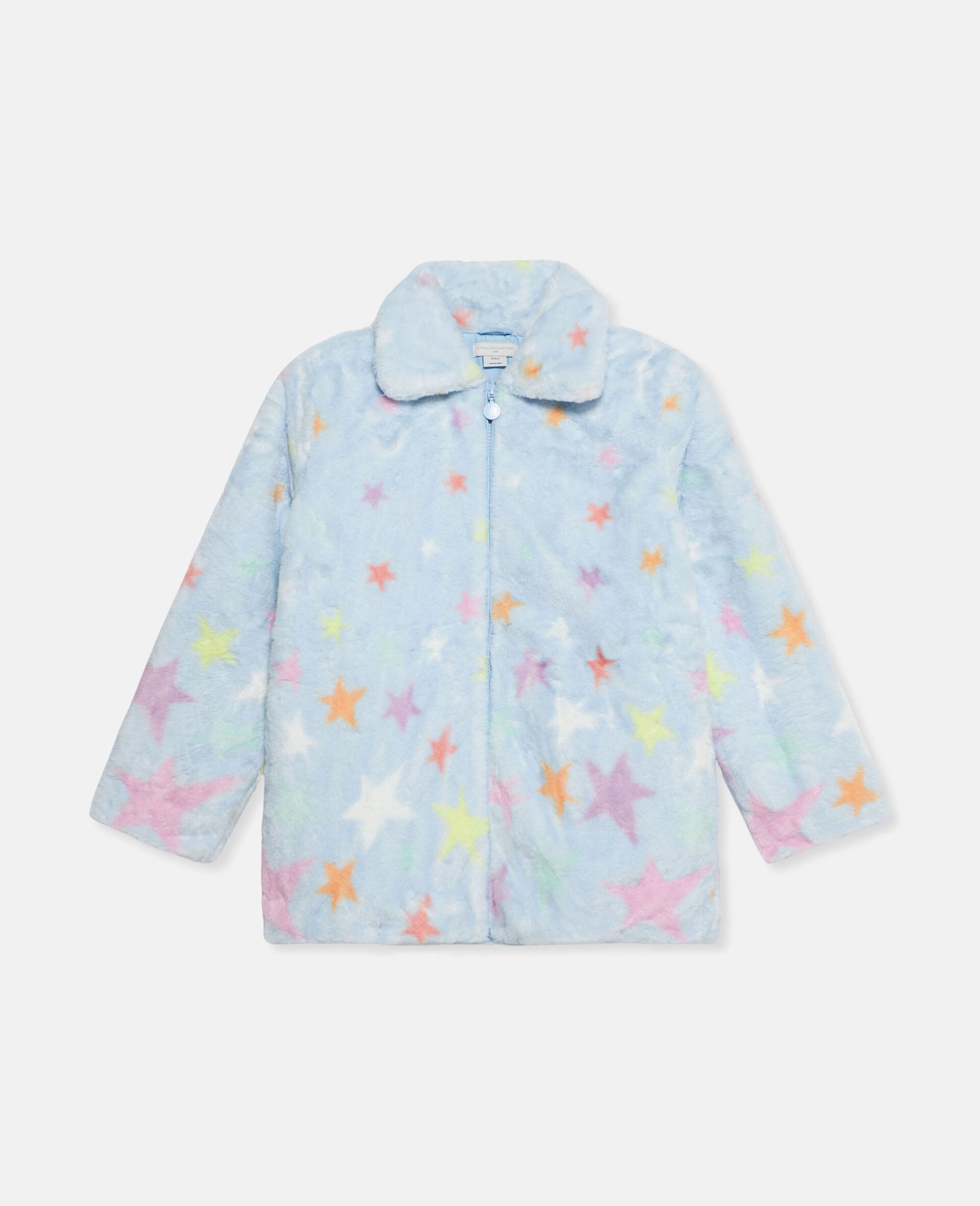 Star Print Fluffy Collared Jacket-Multicolour-medium