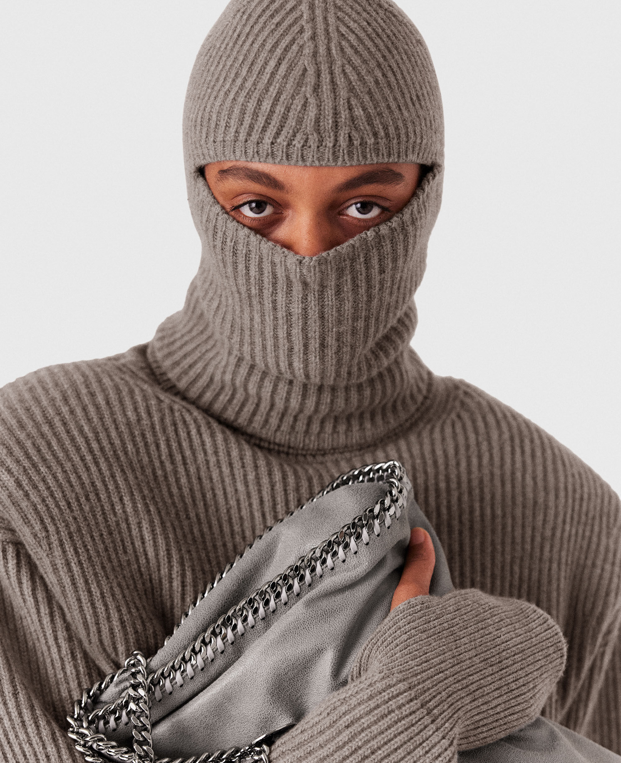 Women Taupe brown Ribbed Balaclava | Stella McCartney US