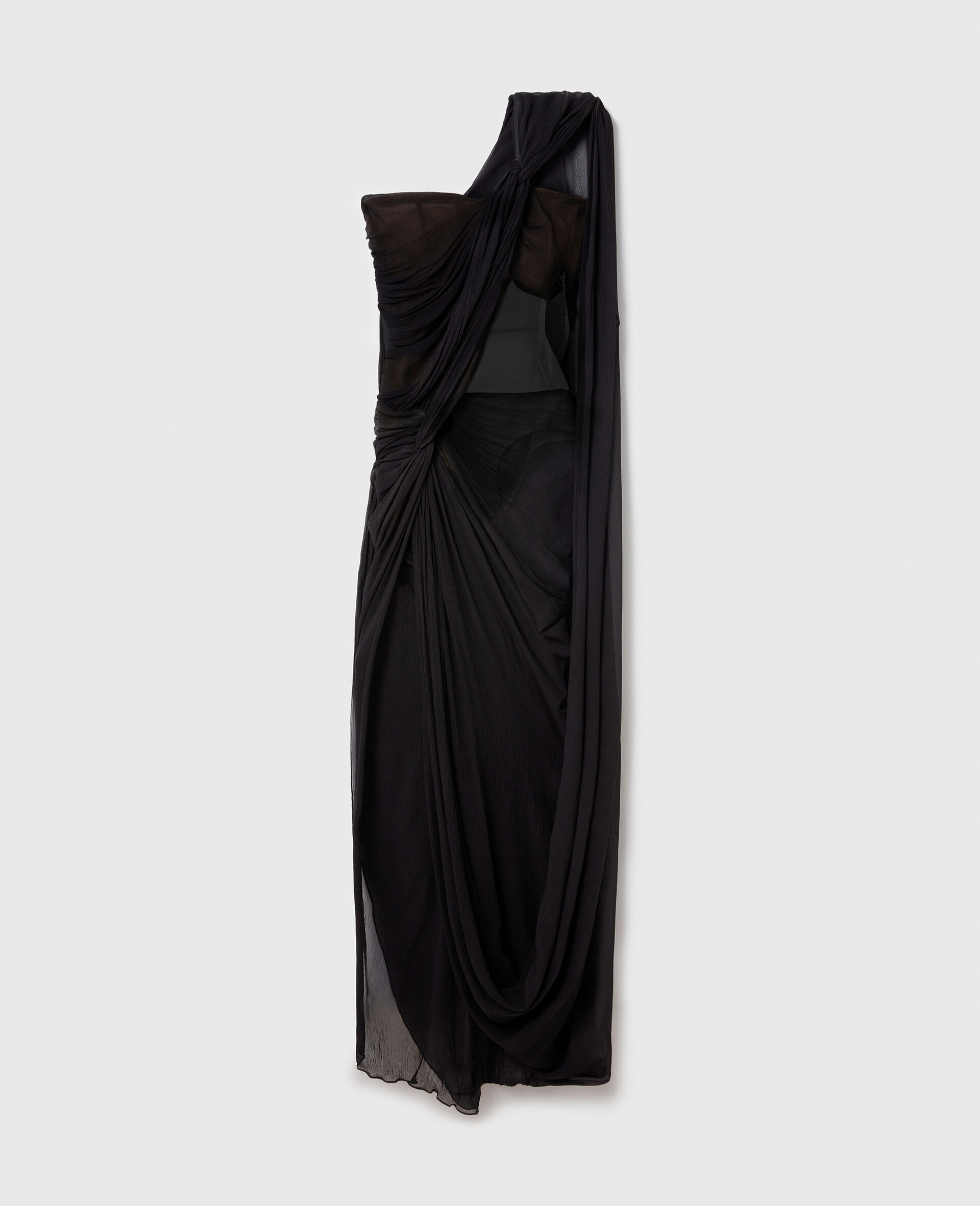 Ruched Knotted Sheer Panel Maxi Dress-Black-large image number 0