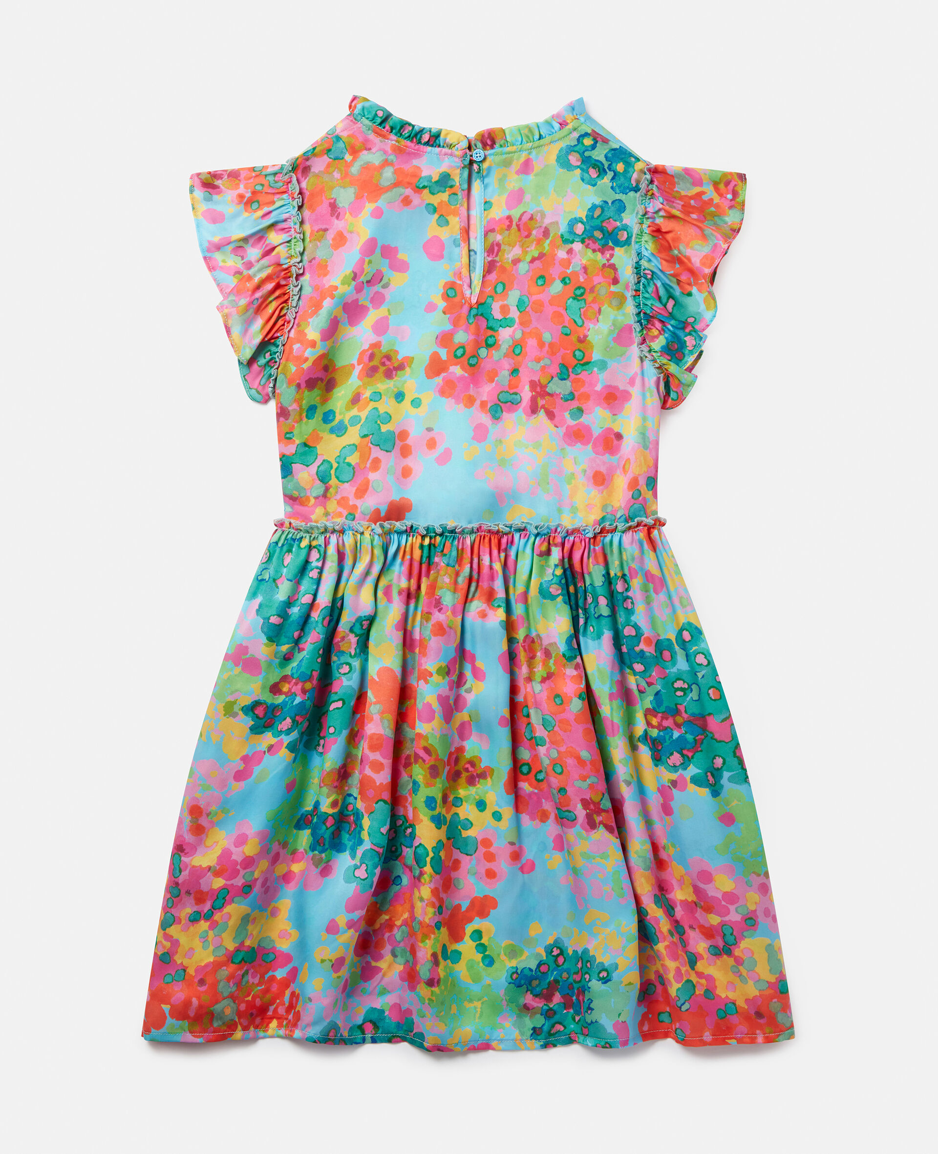 Painted Floral Print Frill Trim Dress-Blue-large image number 2