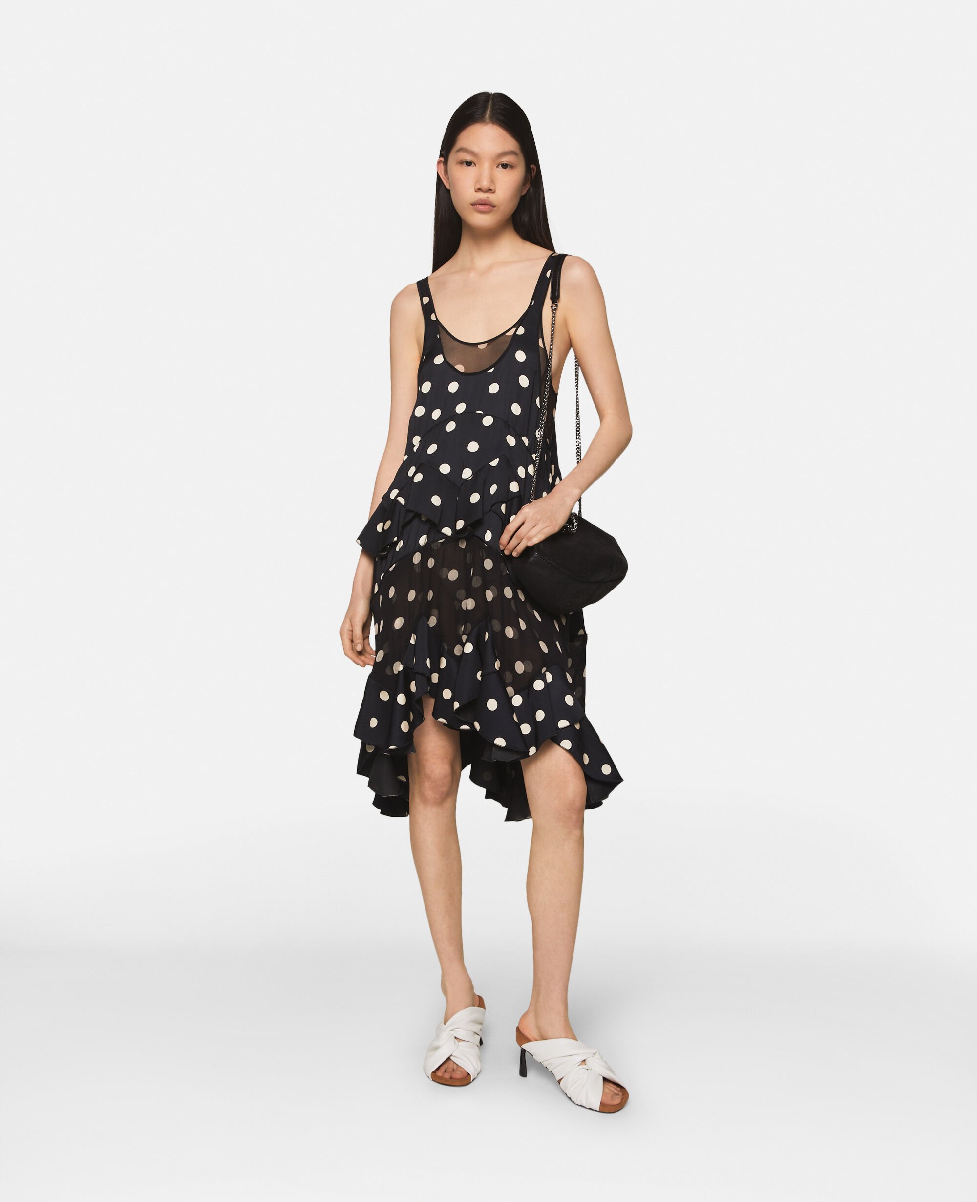 Women Black with cream Tiered Ruffled Polka Dot Midi Dress Stella McCartney QA