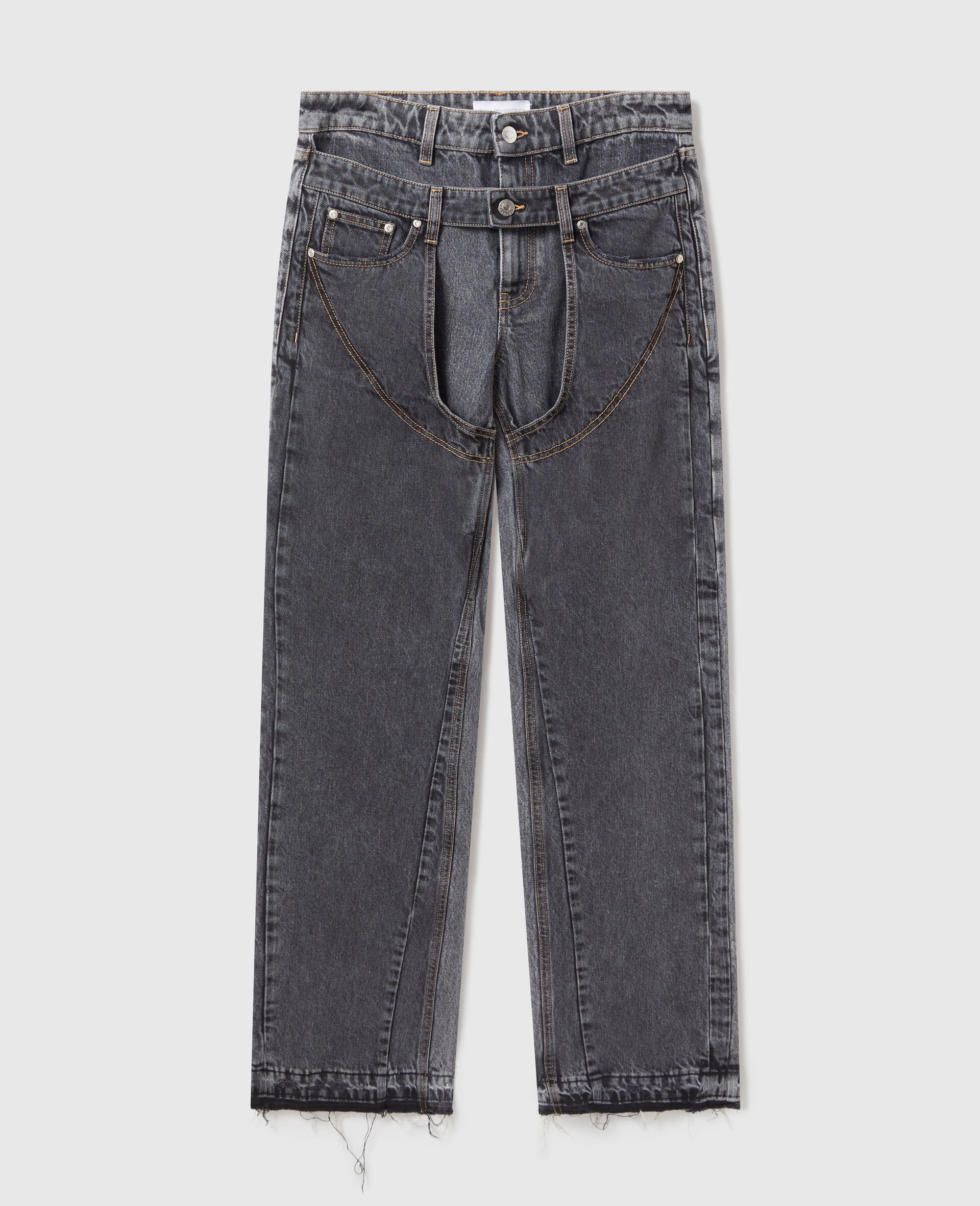 Double Waistband Chap Jeans-Black-large image number 0