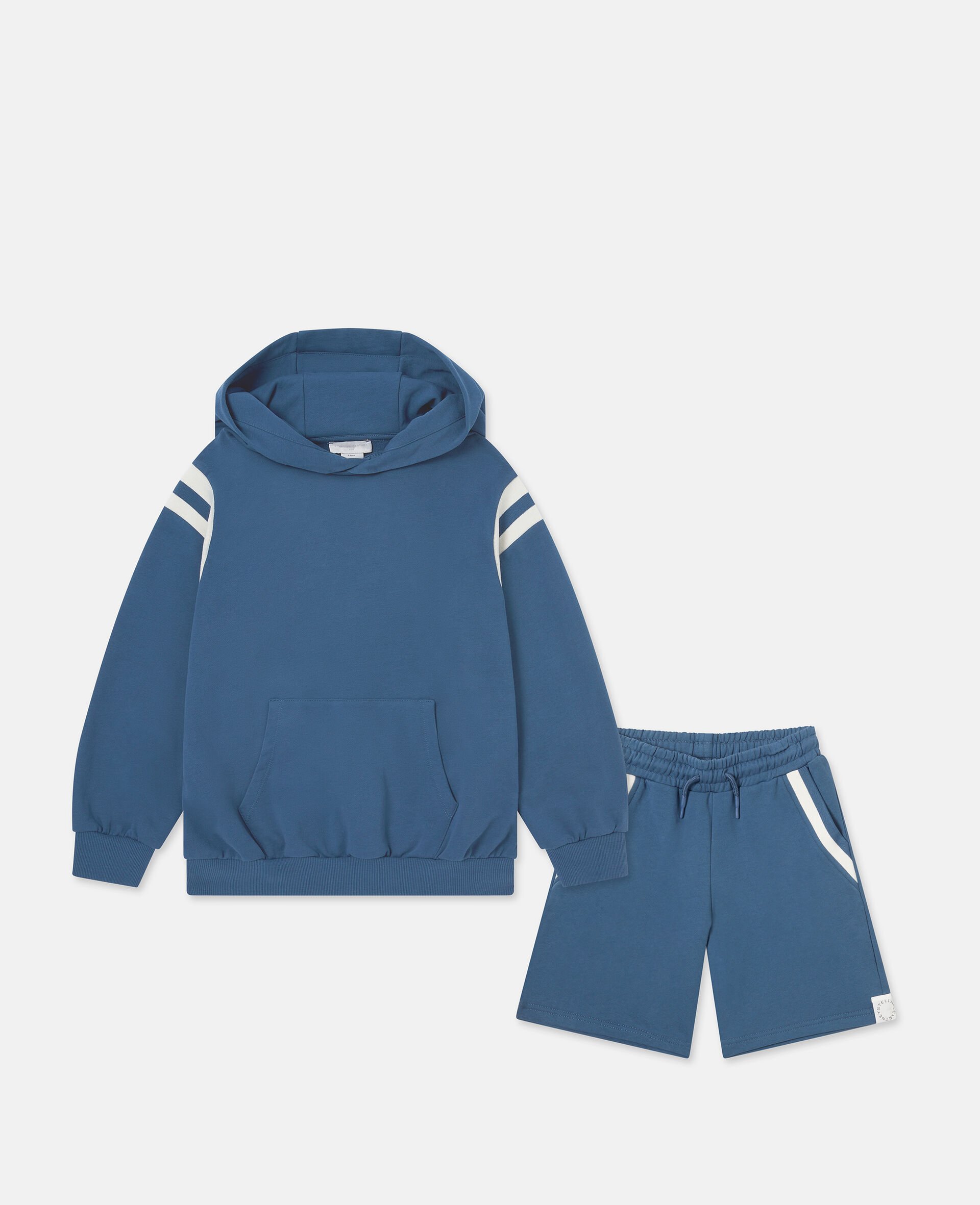 Ensemble short et sweat a capuche avec rayures-Bleu-medium
