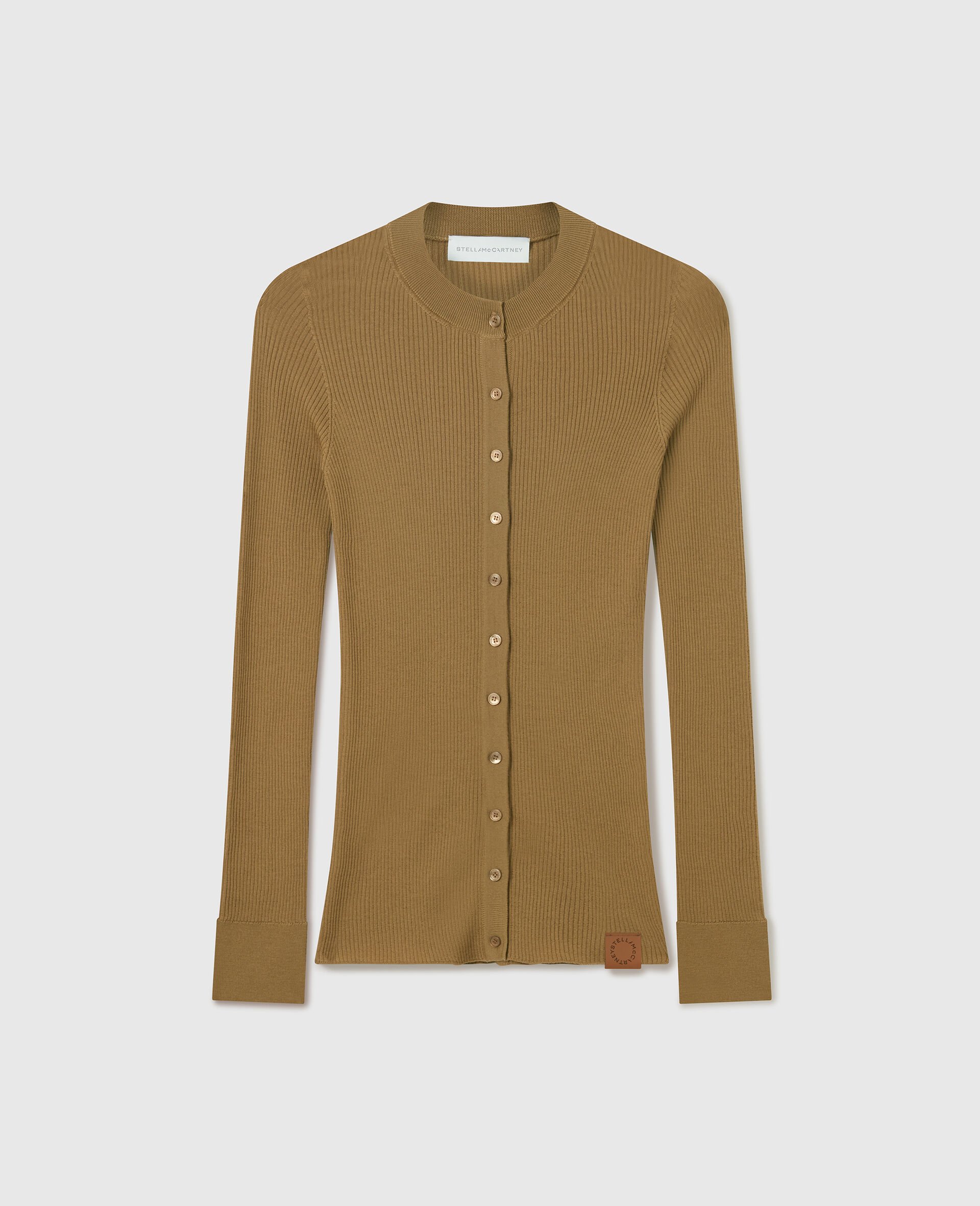 Crewneck Light Knit Cardigan-Beige-large image number 0