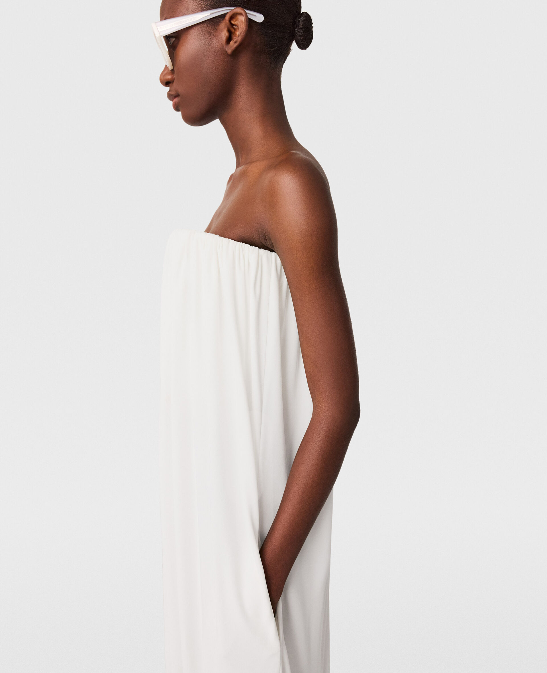 Pleated Strapless Silk-Blend Dress-White-large image number 2