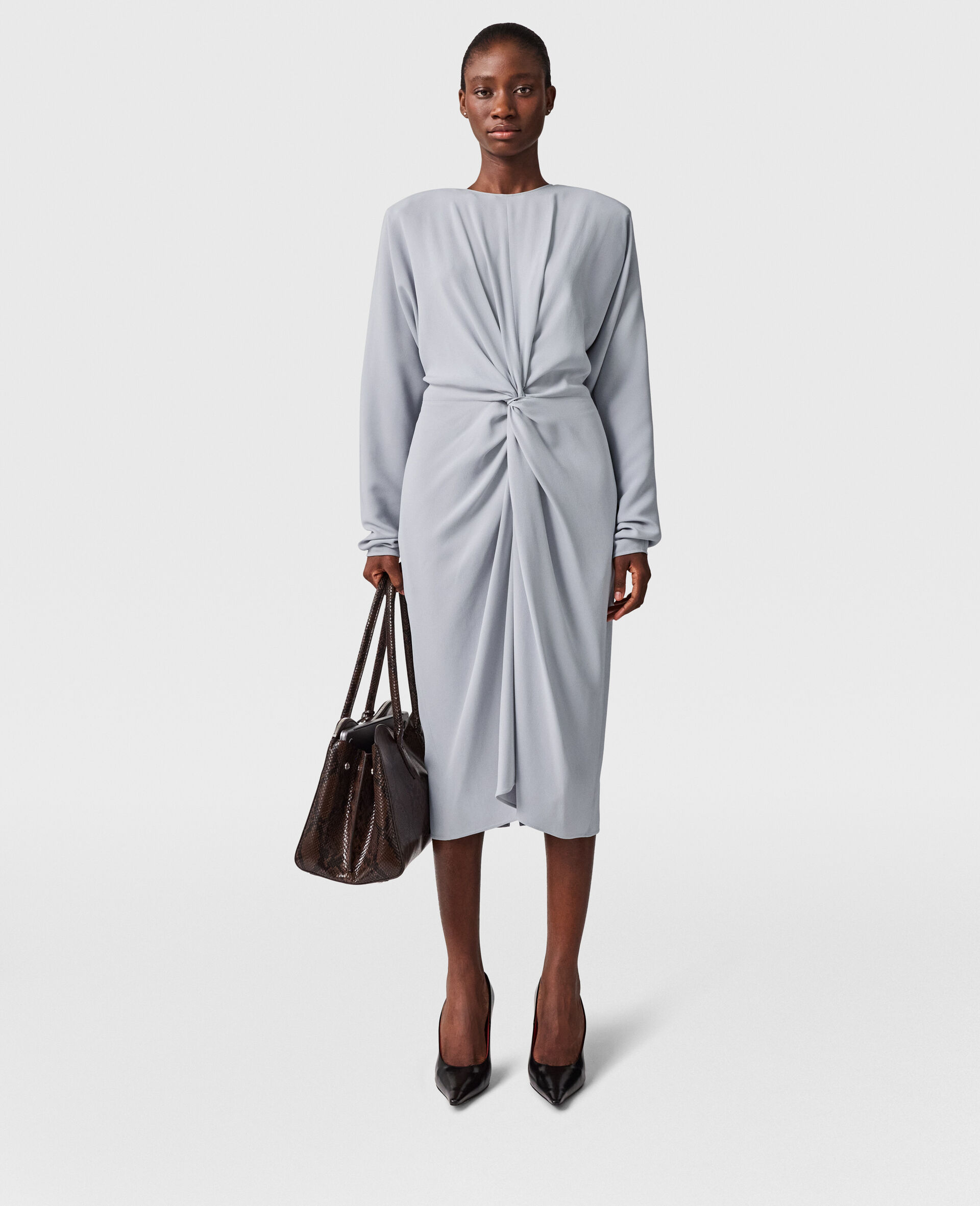 Twist-Front Long-Sleeved Midi Dress-Blue-large Twist-Front Long-Sleeved Midi Dress-Blue-large image number 4