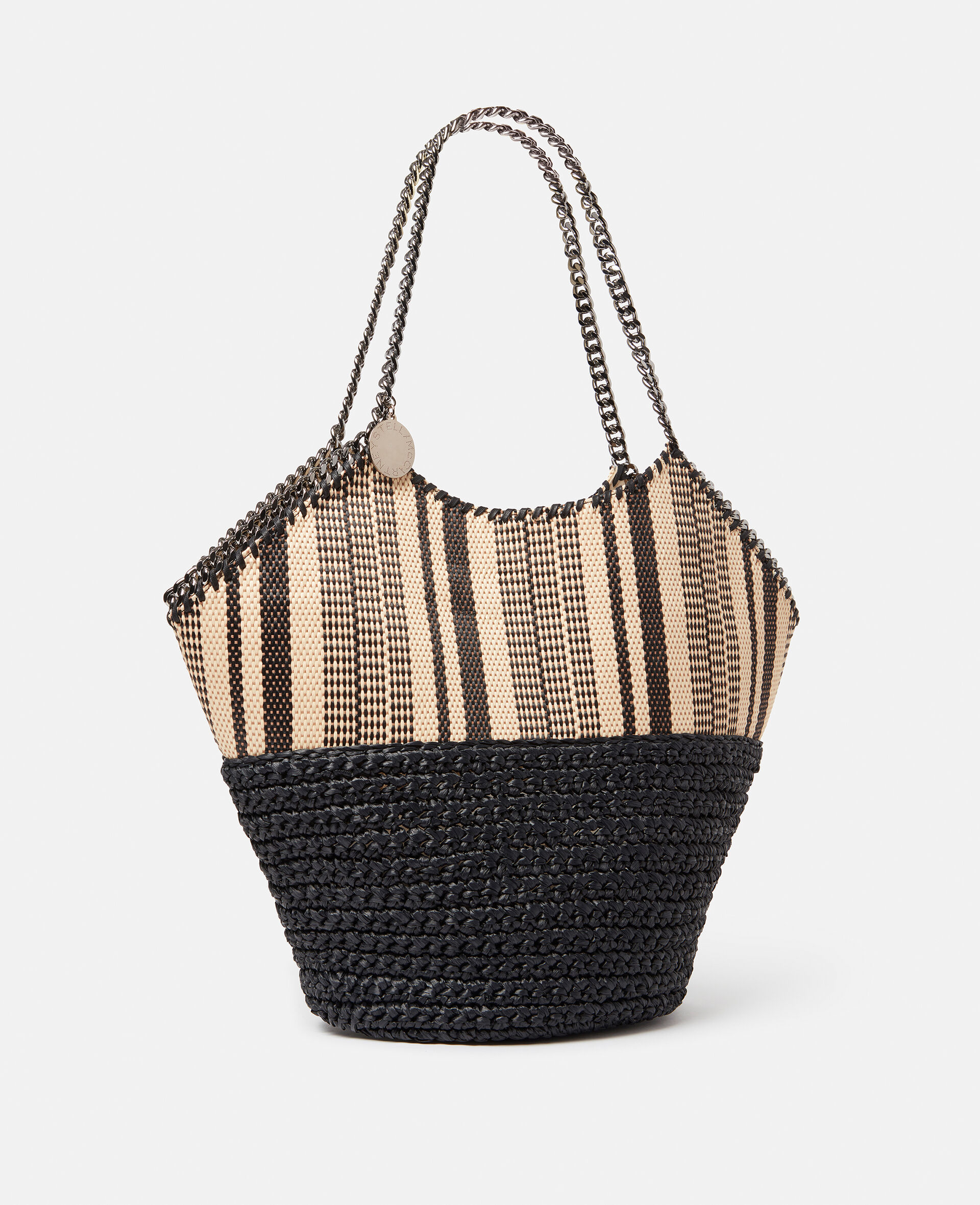 Falabella Large Striped Raffia Tote-Black-large image number 1