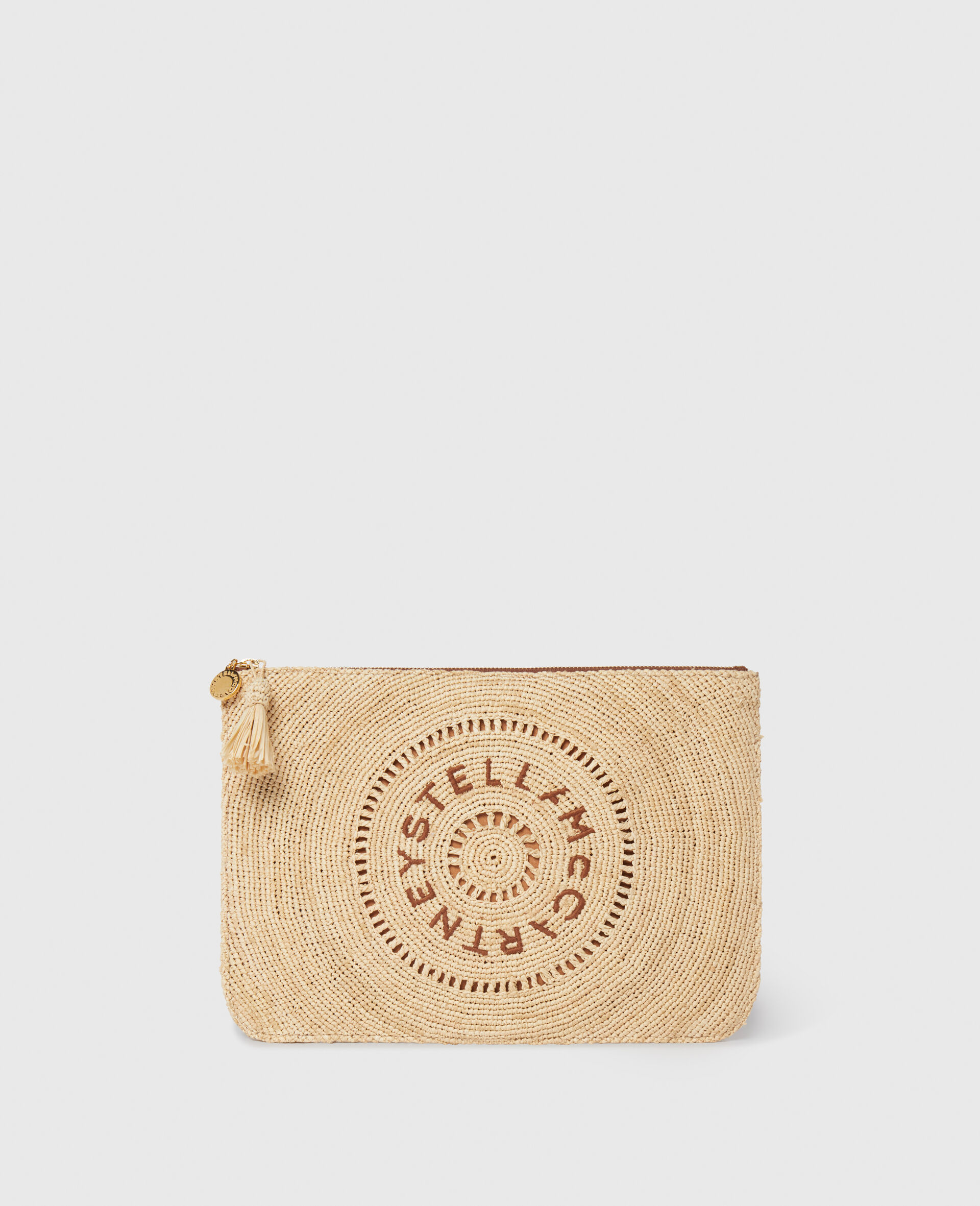 Logo Raffia Clutch Pouch-Beige-large image number 0