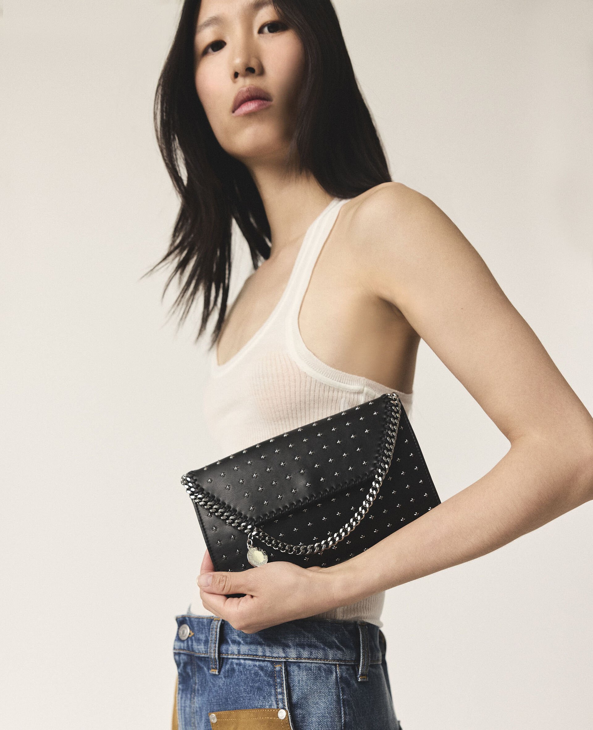 Limited-Edition Falabella Star Studs Wallet Crossbody Bag-Black-model