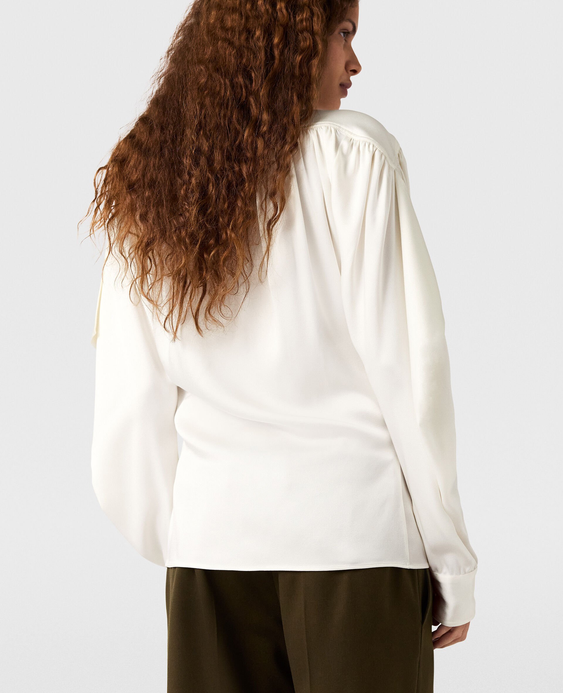 Neck-Tie Shoulder Pad Long-Sleeve Shirt-White-large Neck-Tie Shoulder Pad Long-Sleeve Shirt-White-large image number 3