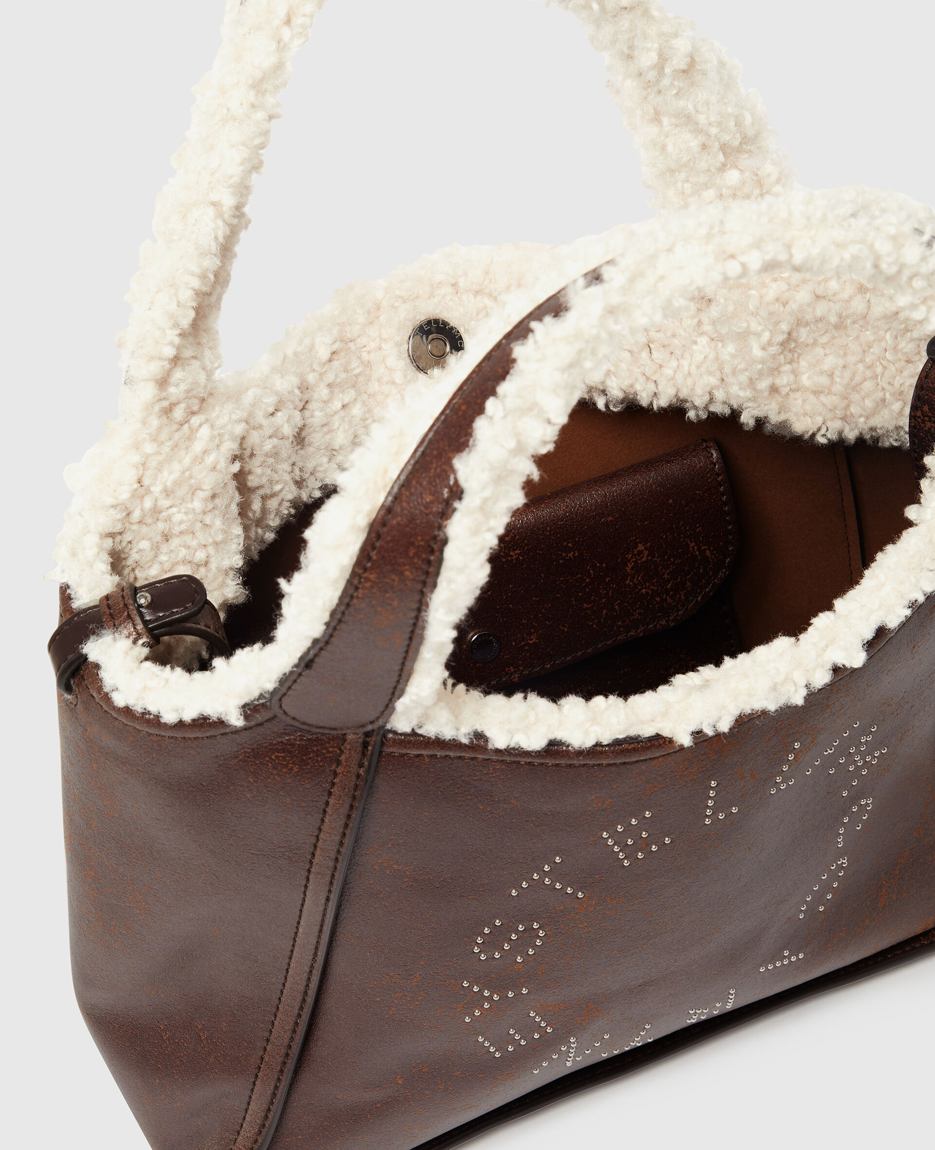 Logo Plush-Lined Crossbody Tote Bag-Brown-large image number 4