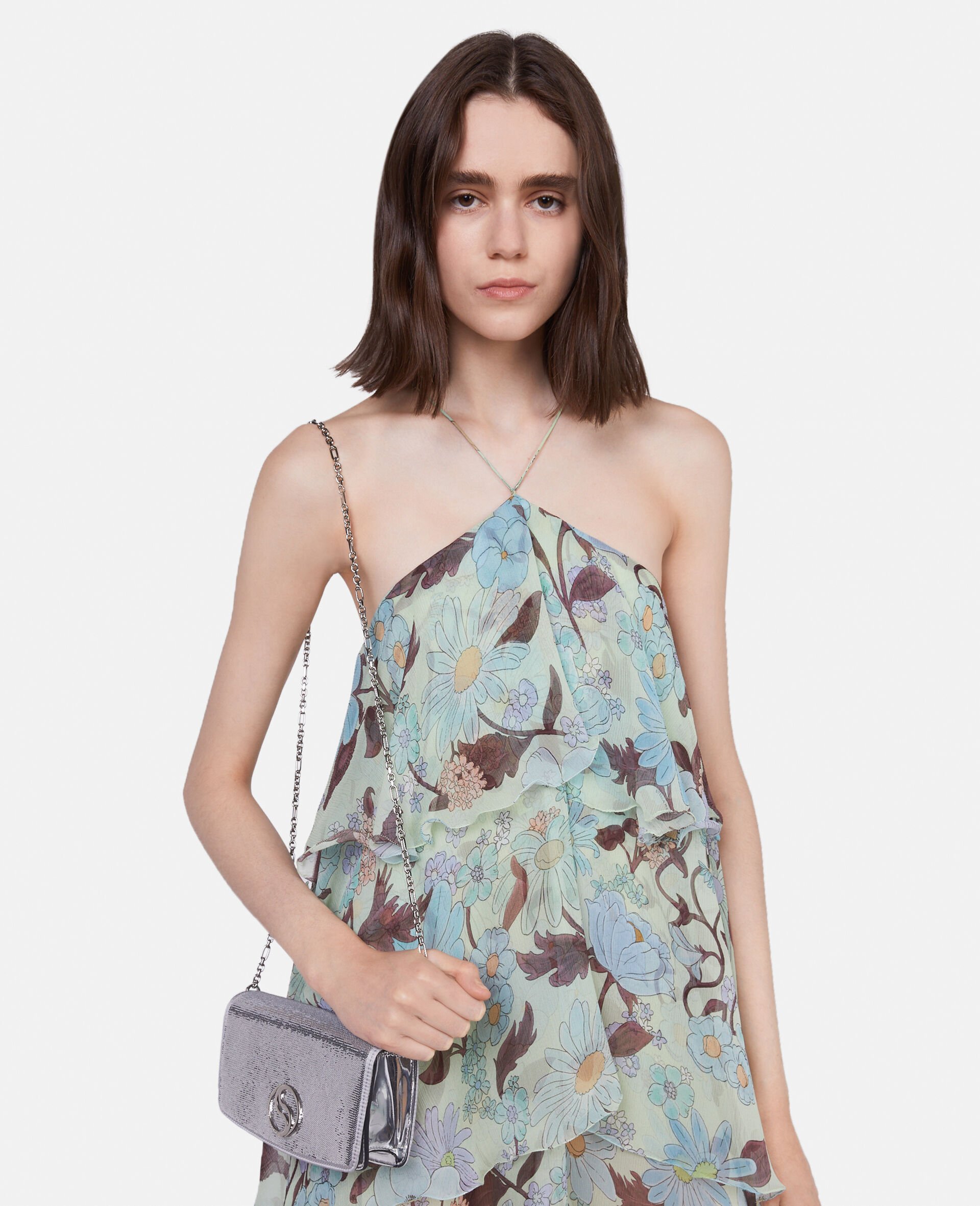 Lady Garden Print Silk Chiffon Halterneck Dress-Multicolour-large image number 3