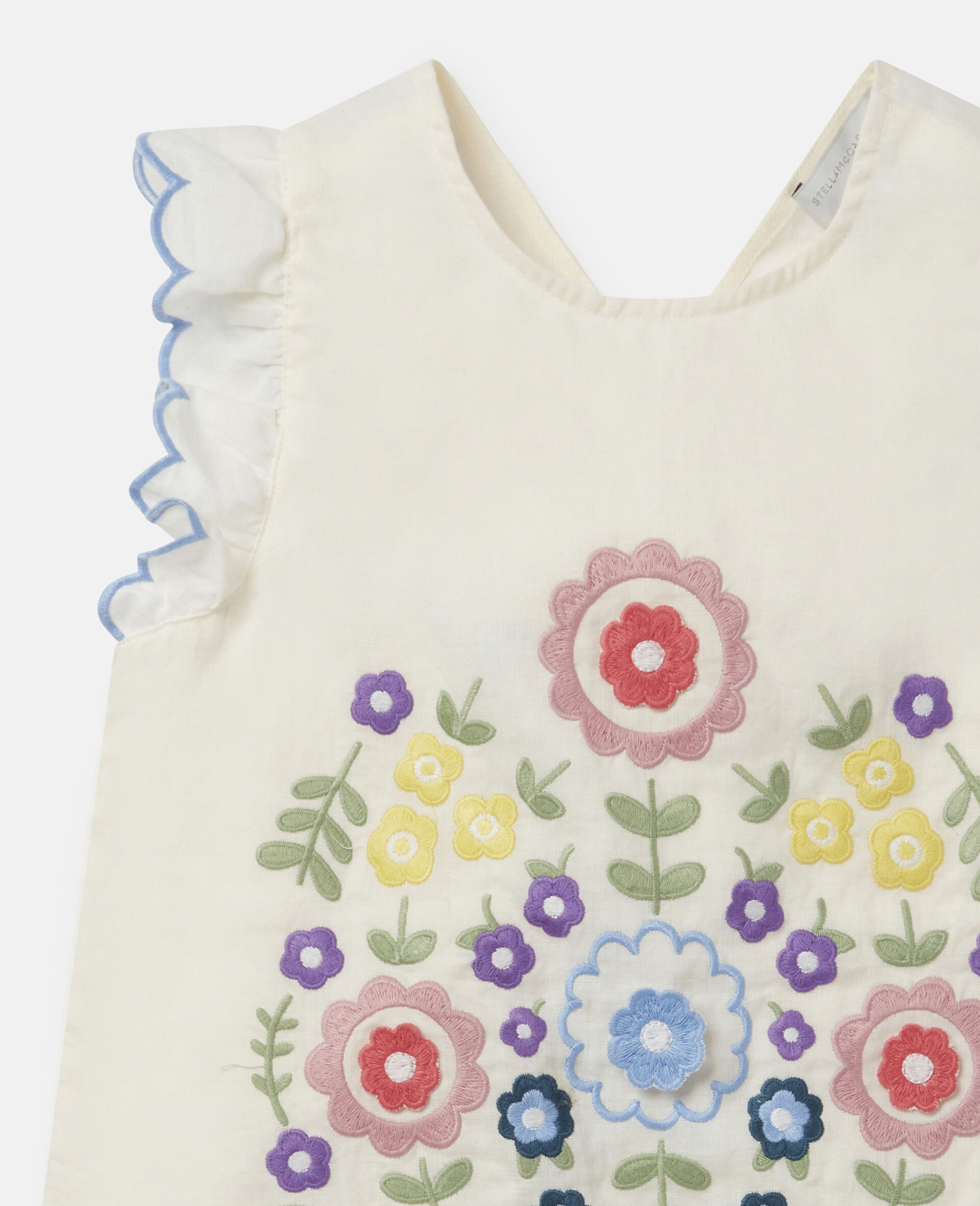 Flower Embroidered Ramie Top-White-large image number 1