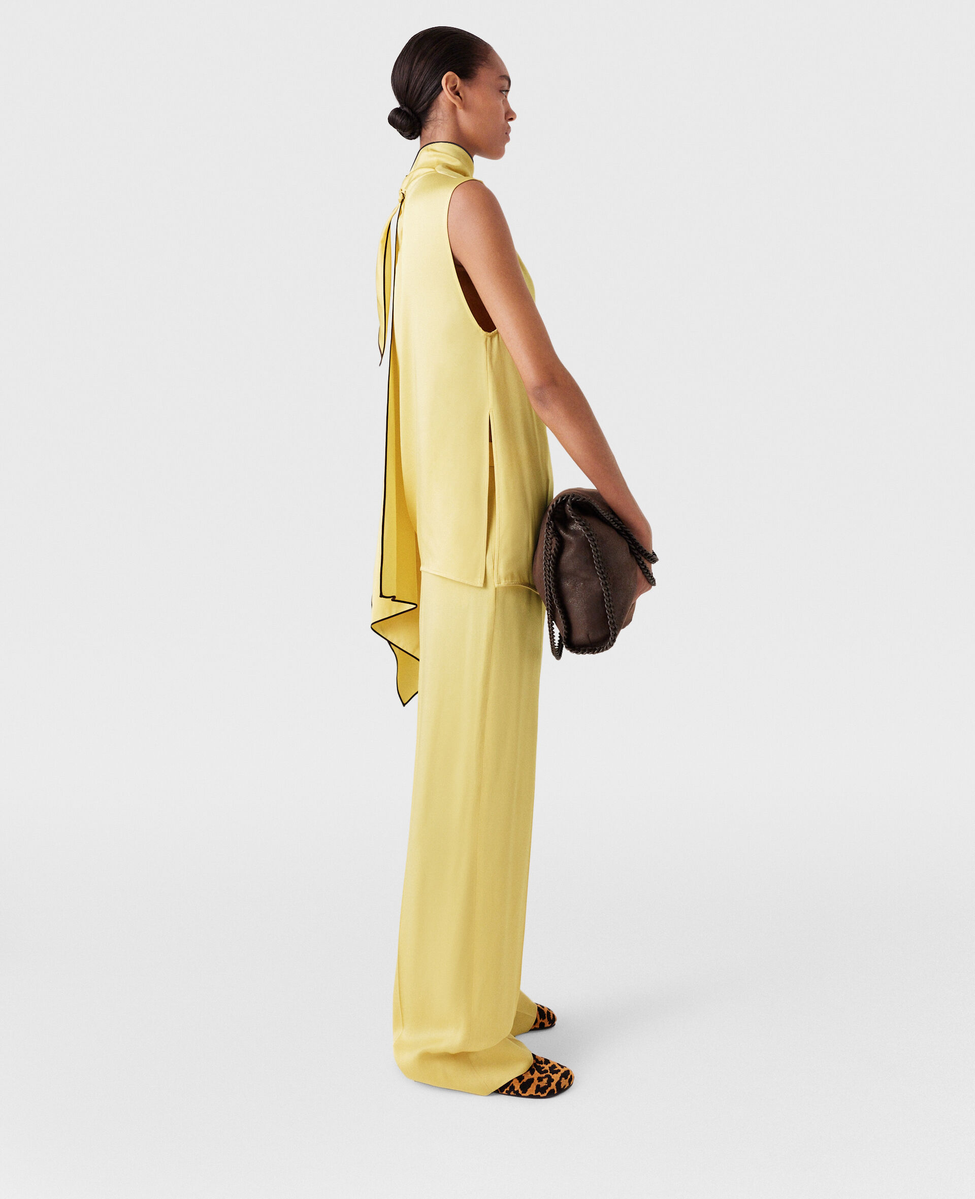 Tie Neck Top-Yellow-large image number 2