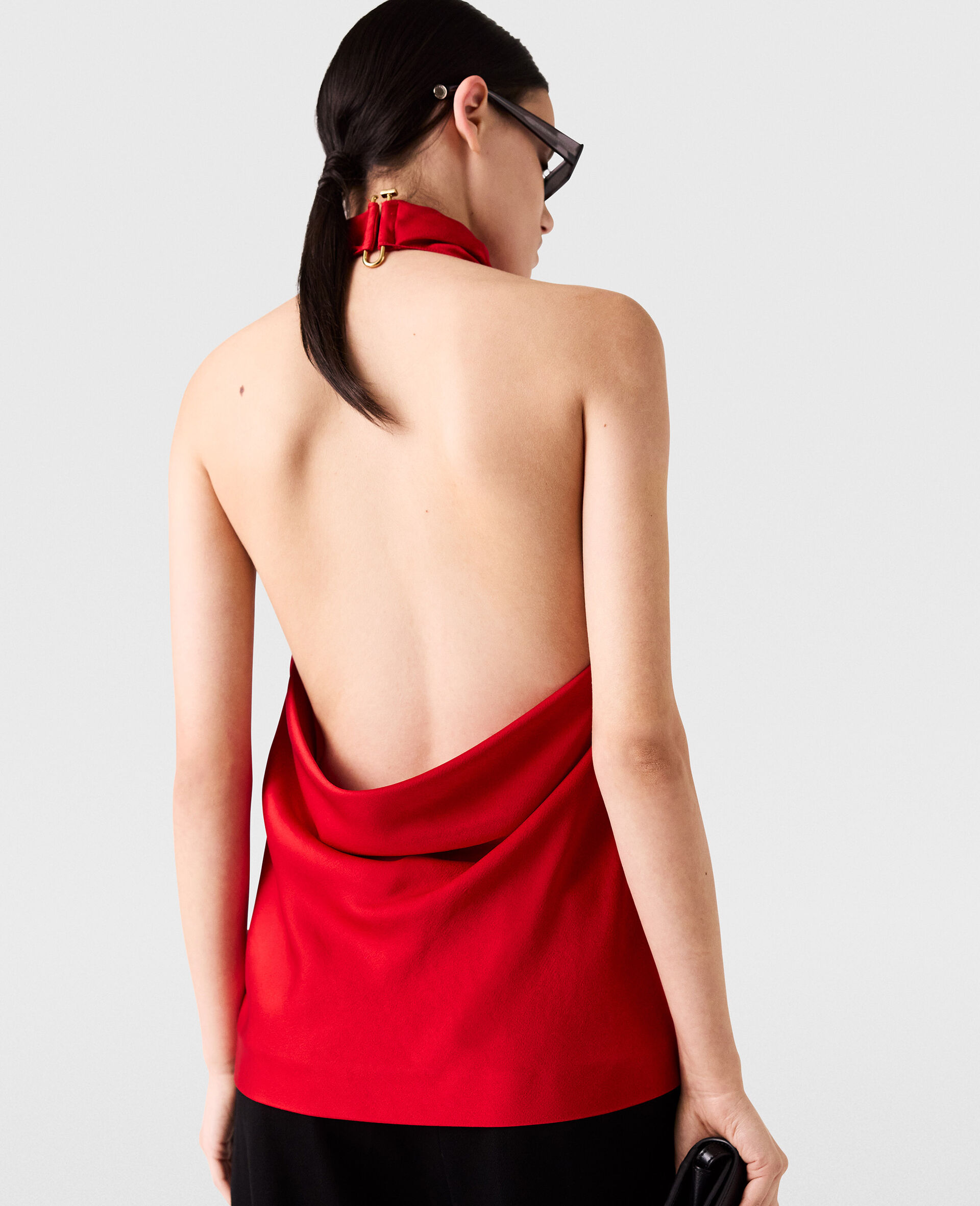 Satin halterneck Top-Red-large image number 3