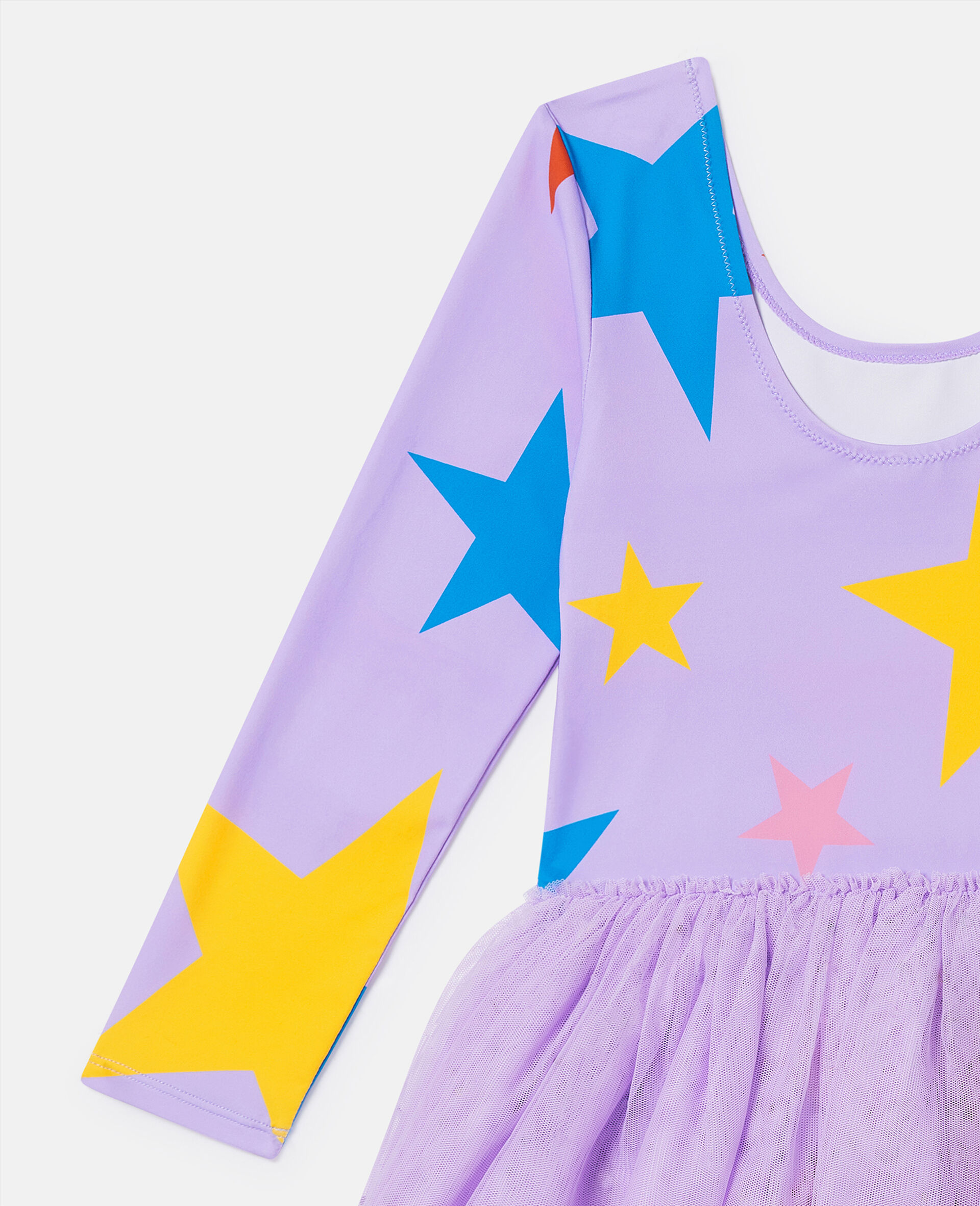 スタープリント チュール スカート ロングスリーブ ドレス-Purple-large image number 1