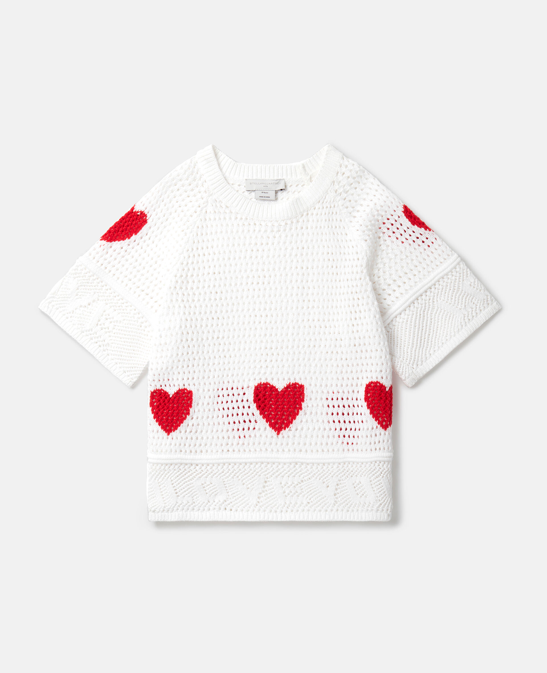Heart Crocheted Short-Sleeve Top-White-medium